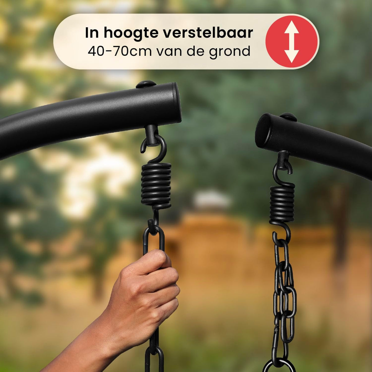 Swoods XXL Egg Hangstoel – Hangstoel met standaard – Voor Binnen en Buiten – Incl. Kussens en beschermhoes– Egg Chair – Weerbestendig - Ei Stoel – tot 150kg (Zwart)