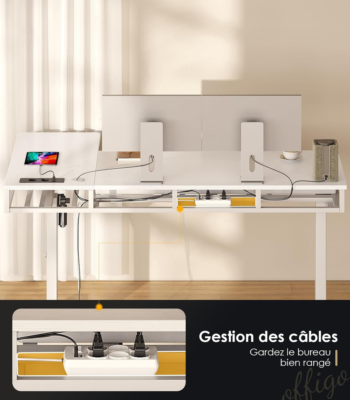 Verstelbaar Hoekbureau – Elektrisch Bureau – Zit Sta Bureau – L-vormig Bureau – Hoekbureau Met Opberglades – Elektrische Hoogteverstelling 72-118 cm – Ingebouwde Stopcontacten En USB-poort