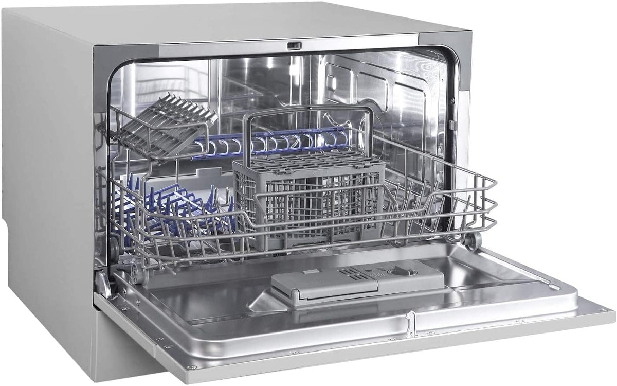 COMFEE' Compacte tafel-vaatwasser TD602E-S mini-vaatwasser met 6 couverts, 6 programma's, led-display, tijdvertraging en wasfunctie in niet-piekuren - zilver
