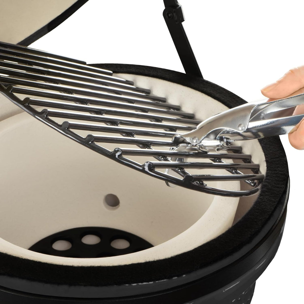 BBQ-Toro Kamado Hairo Charcoal Barbecue, 32cm with Thermometer, Wooden Handle, Ceramic Grill, Mini Charcoal Grill (Grey) - QUORE