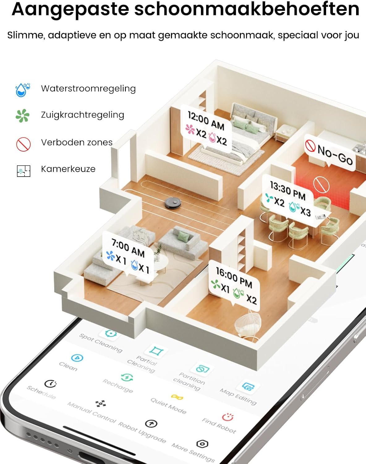 Robotstofzuiger – Robotstofzuiger met dweilfunctie – Automatische stofzuiger – Slimme vloerreiniger – Stofzuigrobot – 6000 Pa Zuigkracht – Automatisch Afvoerstation 90 Dagen