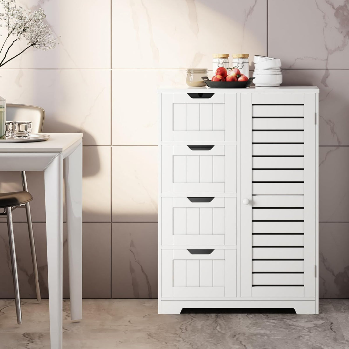 Mondeer Vloerkast voor badkamer, woonkamer, keuken, hal, 56 x 30 x 83 cm, wit
