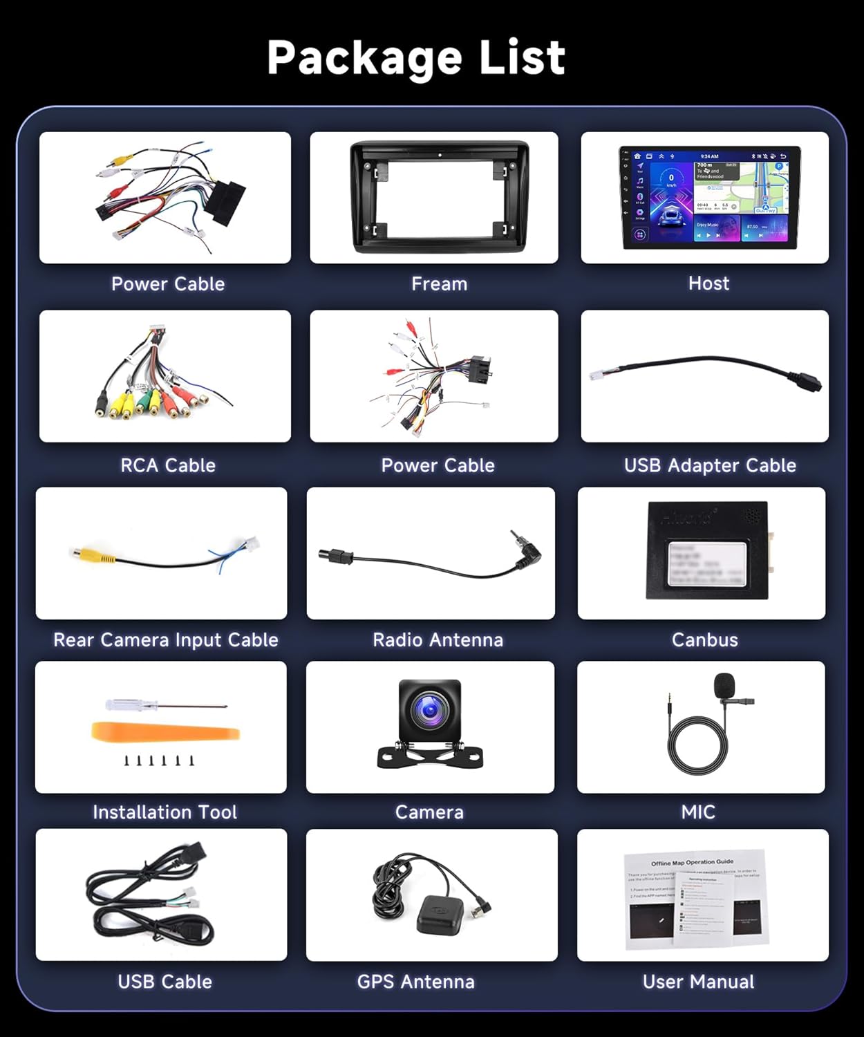 Autoradio – 2DIN Radio – Multimedia Speler – GPS Navigatie – Bluetooth Auto – 9 Inch HD Touchscreen – Android 13 Met Draadloze CarPlay & Achteruitrijcamera