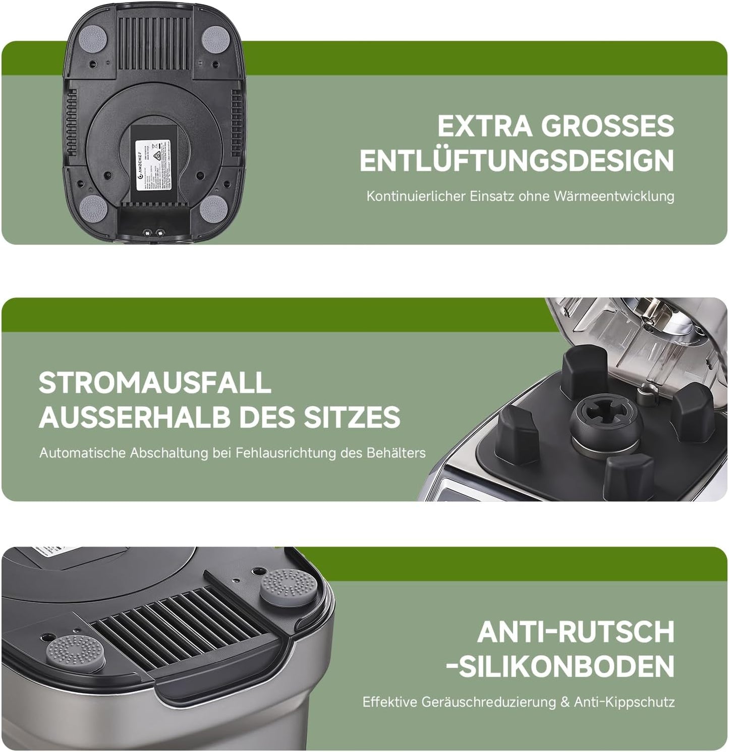 AMZCHEF 2-in-1 blender met twee mengcontainers, blender, krachtige mixer 1800 watt, 1,85 liter en 600 ml, smoothiemaker met 6 messen, draagbare bullet mixer van 600 ml met deksel