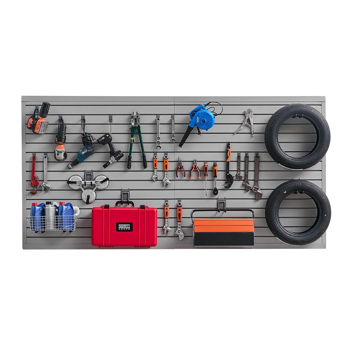 VEVOR Gereedschapswand, 1225 x 2450 x 20 mm, pvc-garagelamellenwand, grijze wandorganizer, 136 kg per plaat, lamellenwandpaneel met koppelingsstructuur en doe-het-zelfgesneden, geschikt voor opslag en