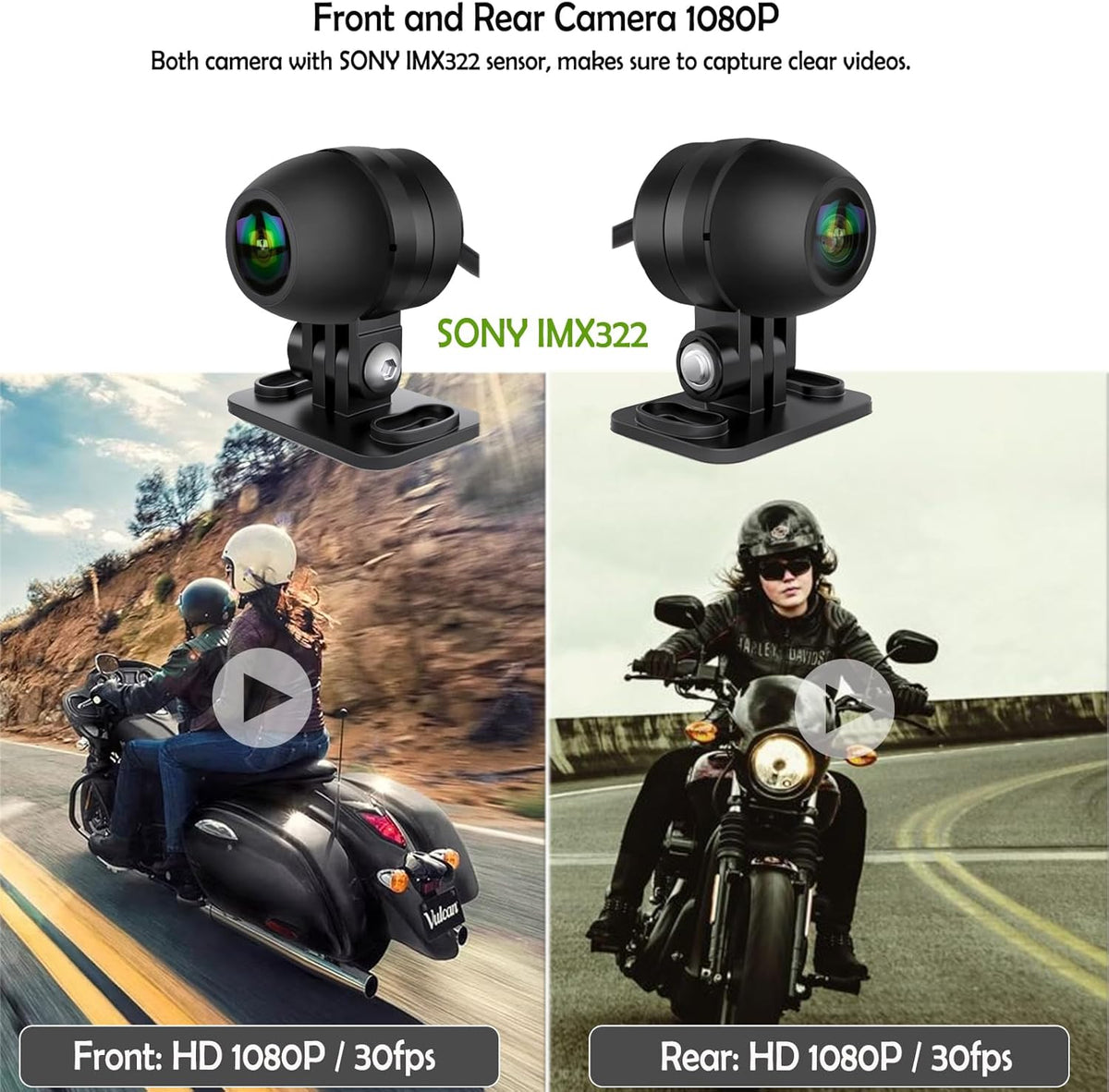 ydi Waterdichte motorfiets dashcam met draadloze CarPlay & Android Auto, 5" IPS-aanraakscherm, camera voor en achter, HD 1080P, TPMS, Bluetooth, Wi-Fi, GPS, max. 256 GB