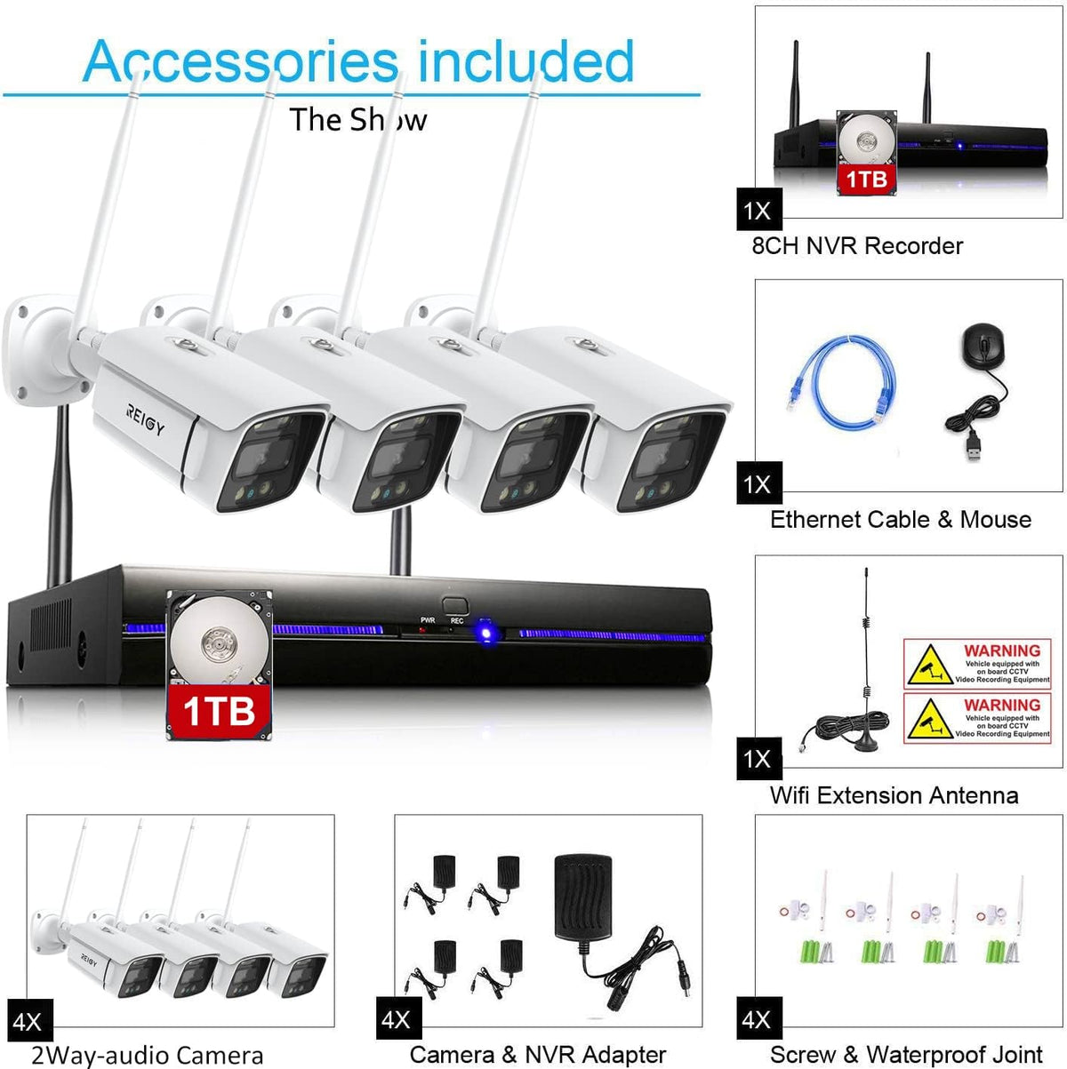 Bewakingscamera Systeem – CCTV Camera Buiten – Draadloze Beveiligingscamera – Wifi Camera Set – Outdoor Camera Set – 3MP HD Beeldkwaliteit – 1TB Harde Schijf Met Spotlight & Tweeweg Audio