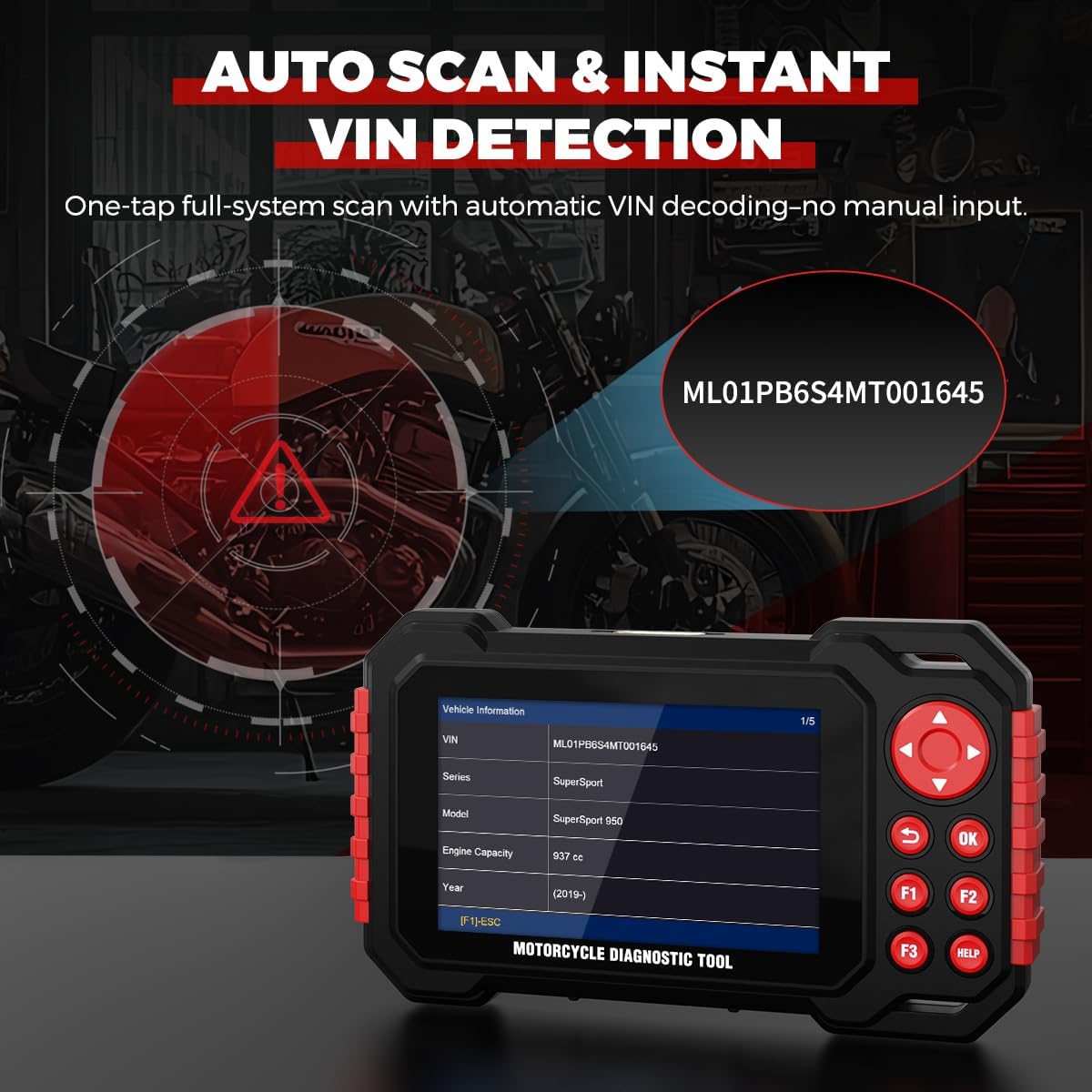 Motorfiets diagnostisch hulpmiddel, M7 volledig systeem motorfiets scangereedschap, motorfiets OBDII codelezer met Live Data Record/Auto Scan & Instant VLN-detectie/12 Langusges Compatibel voor Harley