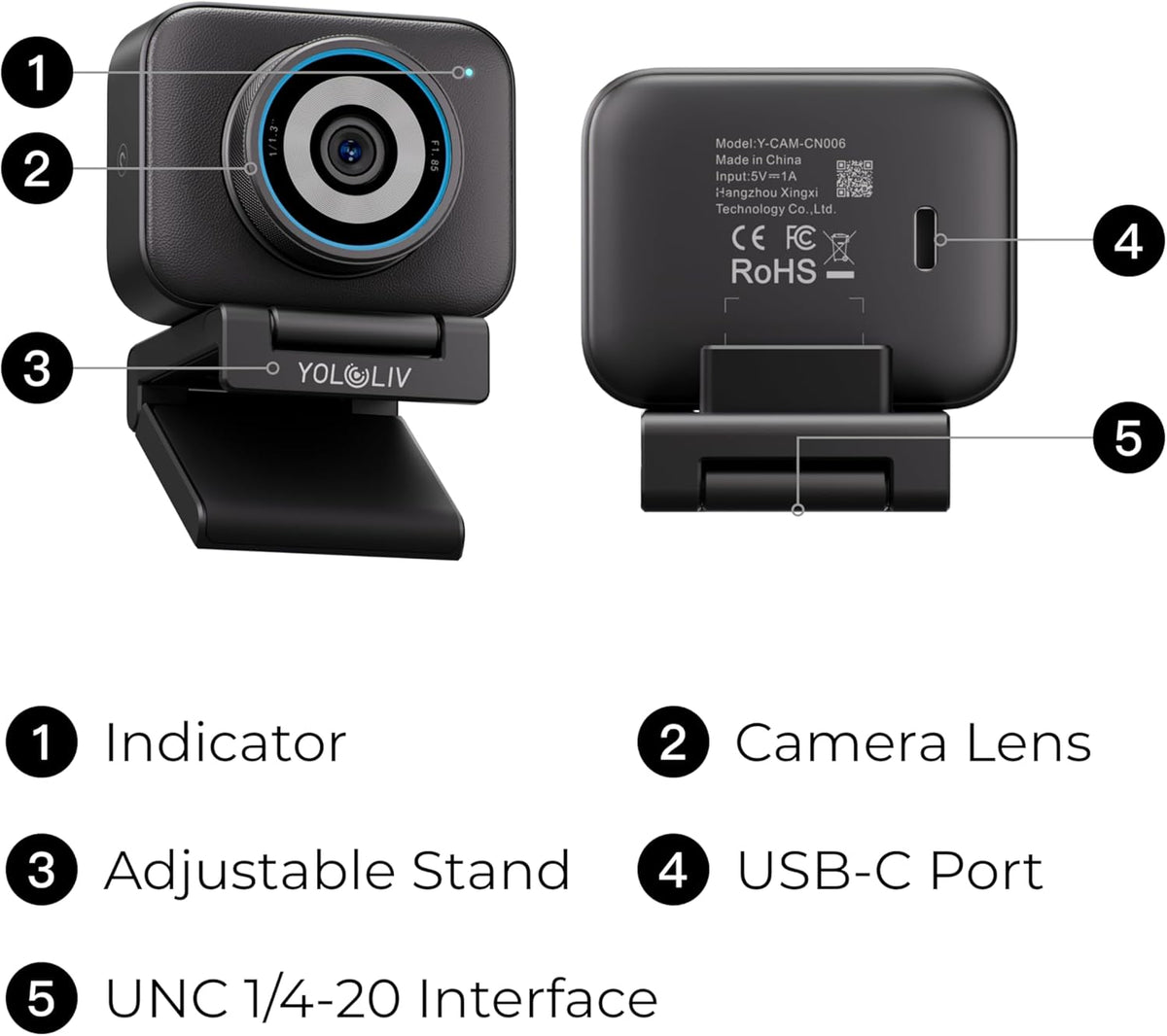 YOLOLIV YoloCam S3, 4K-streamingwebcam, DSLR-achtige bediening, filmische effecten, 4× zoom, HDR, ongecomprimeerde video, geoptimaliseerde PD-autofocus | USB-C voor pc en Mac