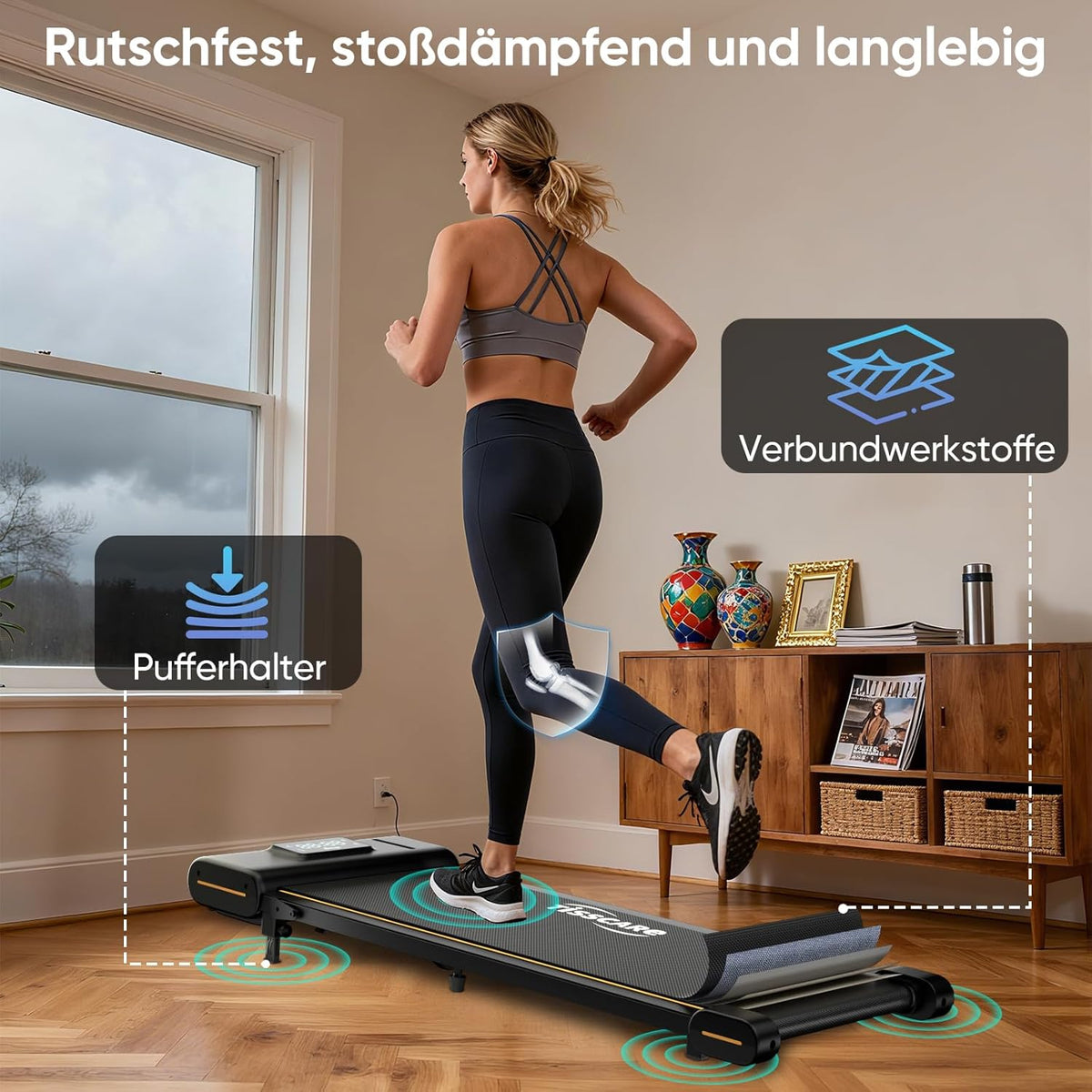 TISSCARE Treadmill for Home and Office, Silent Walking Path with Improved Tread 141.5cm and 55.5cm, 4% Incline Function, 1-6km/h, LED Display, 130kg Load Capacity, Under Desk Treadmill - QUORE