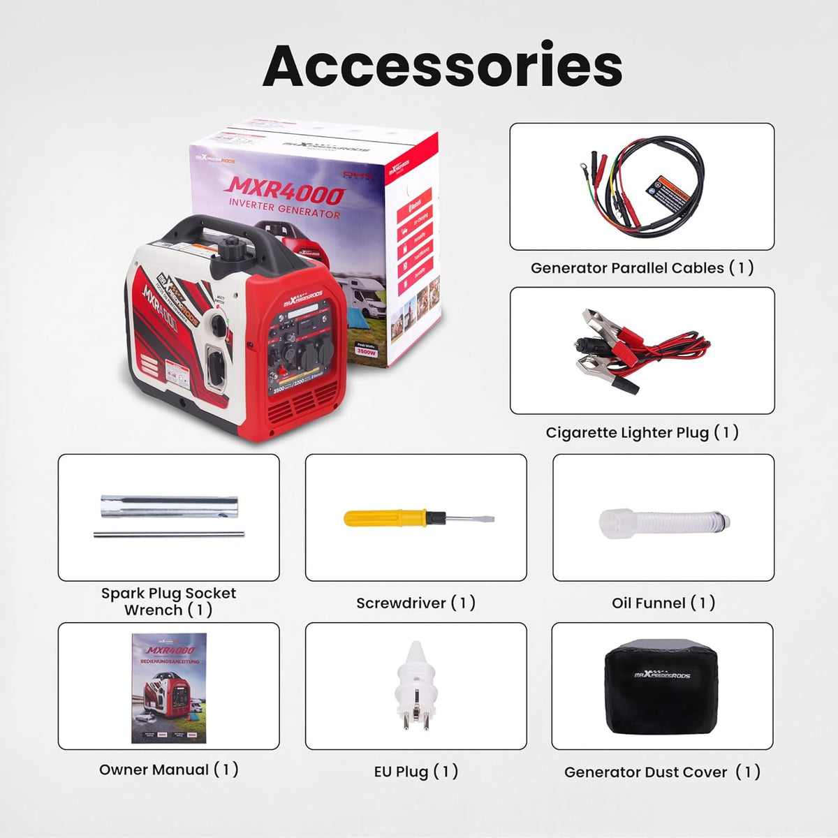 maXpeedingrods Stroomgenerator, inverter, 3500 W, benzinegenerator, met gegevensbewaking via Bluetooth®-app, geschikt voor camper, outdoor camping, back-up voor thuis