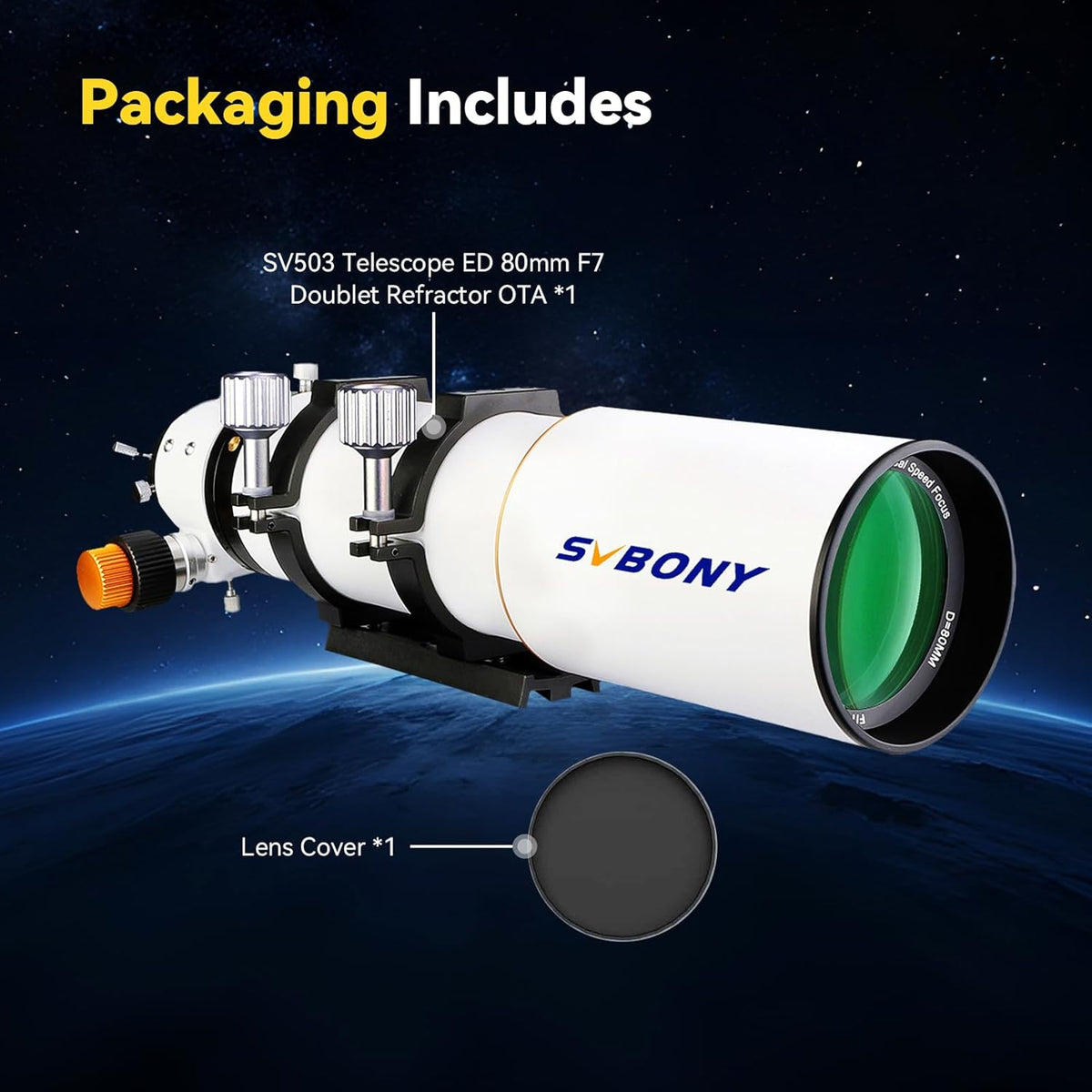 Svbony SV503 Telescope Refractor OTA, 80F7 Double ED Optical Tube Constructions Ultra Low Spread, with Dual Speed Focuser for Deep Sky Astrophotography Visual Astronomy - QUORE