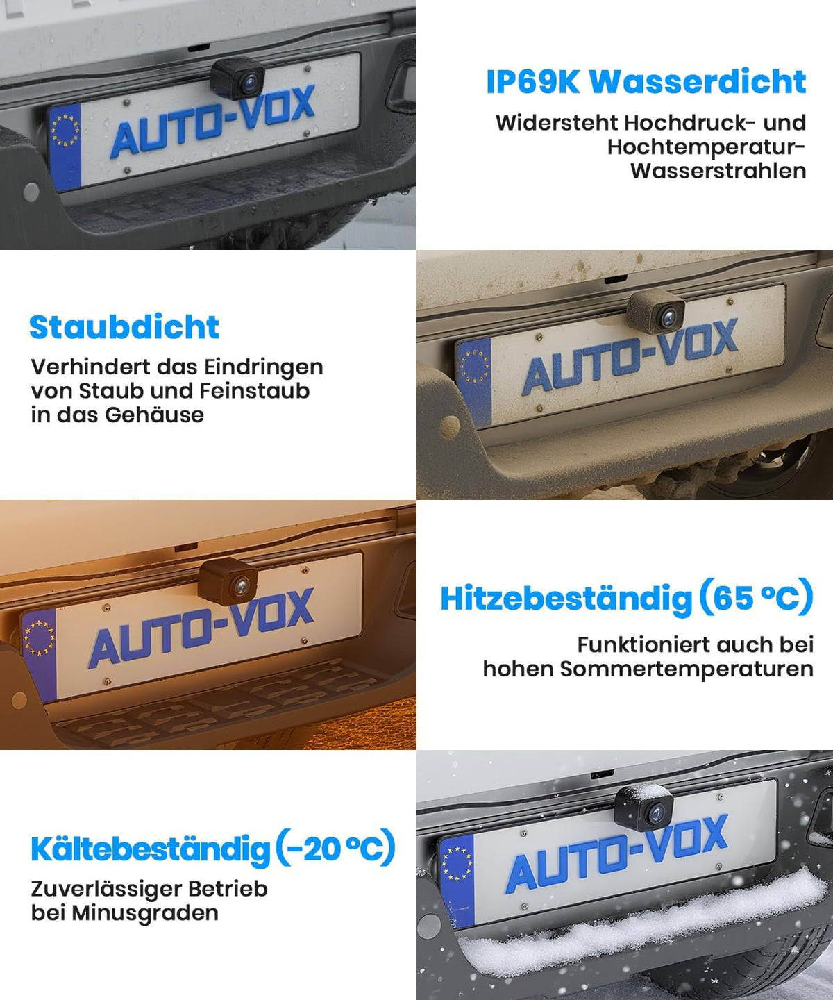 AUTO-VOX Draadloze achteruitrijcamera: 5 inch 1080P monitor, dubbel kanaal, installatie van 30 minuten, stabiele digitale radio-transmissie, IP69K waterdicht en nachtzicht, voor SUV, vrachtwagen, auto