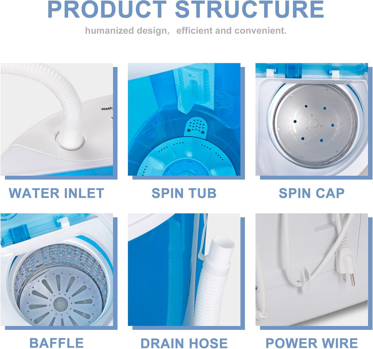 Wasmachine Compact – Mini Wasmachine – Draagbare Wasmachine – Toplader – Dubbele Wasmachine – 4,5 kg Capaciteit – Met Centrifuge & 2m Aansluitslang