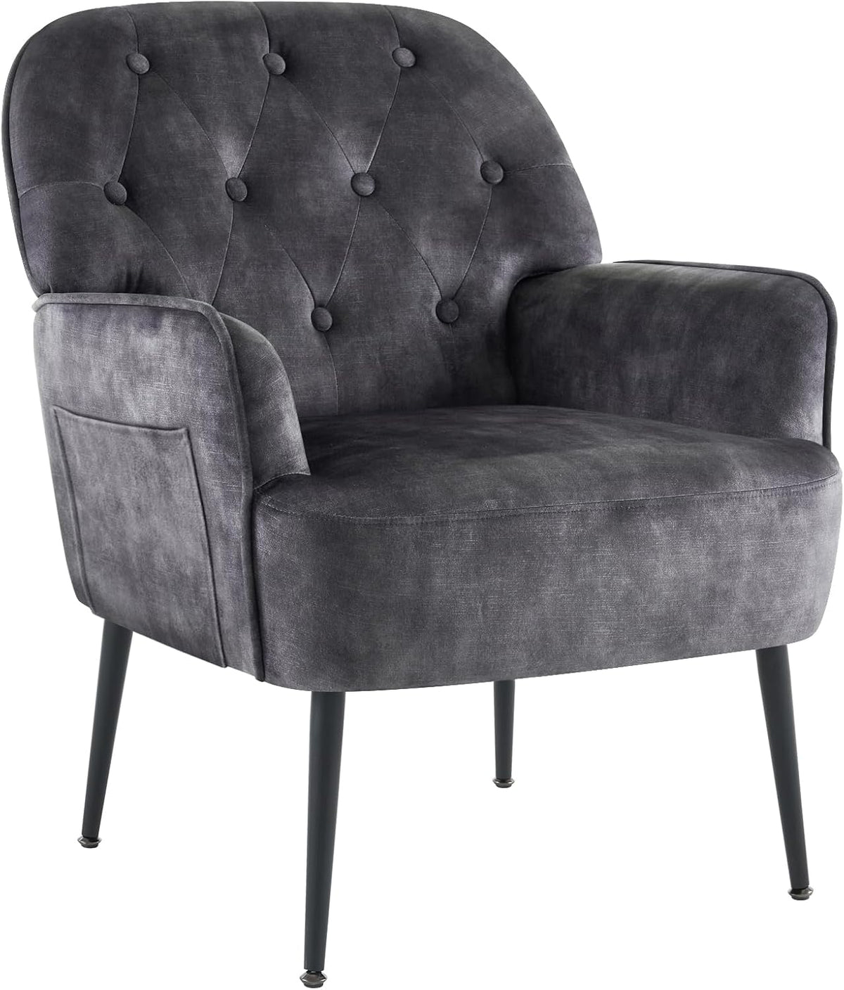 Fauteuil – Armstoel – Relaxstoel – Velvet Stoel – Lounge Stoel – Scandinavisch Design – Comfortabele Dikke Zitting 15,5 cm – Met Opbergtas Grijs