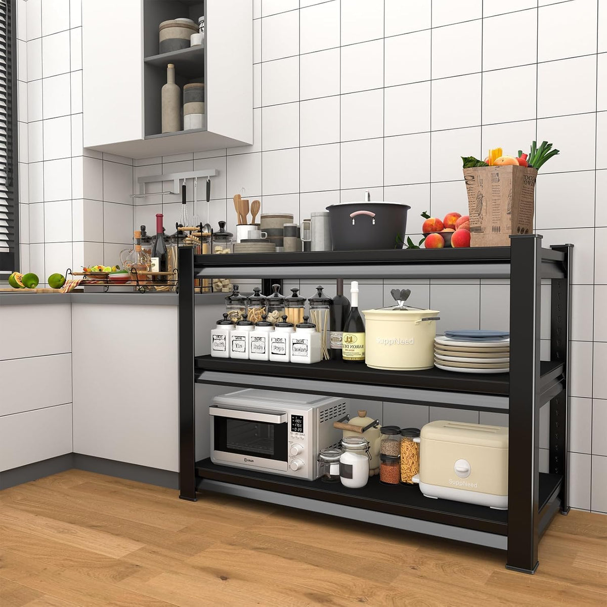 Opbergrek – Stellingkast – Kelderrek – Steekrek – Werkplaatsrek – Zwart – 120 x 45 x 99 cm – 750 kg Draagvermogen – 3 Verstelbare Planken