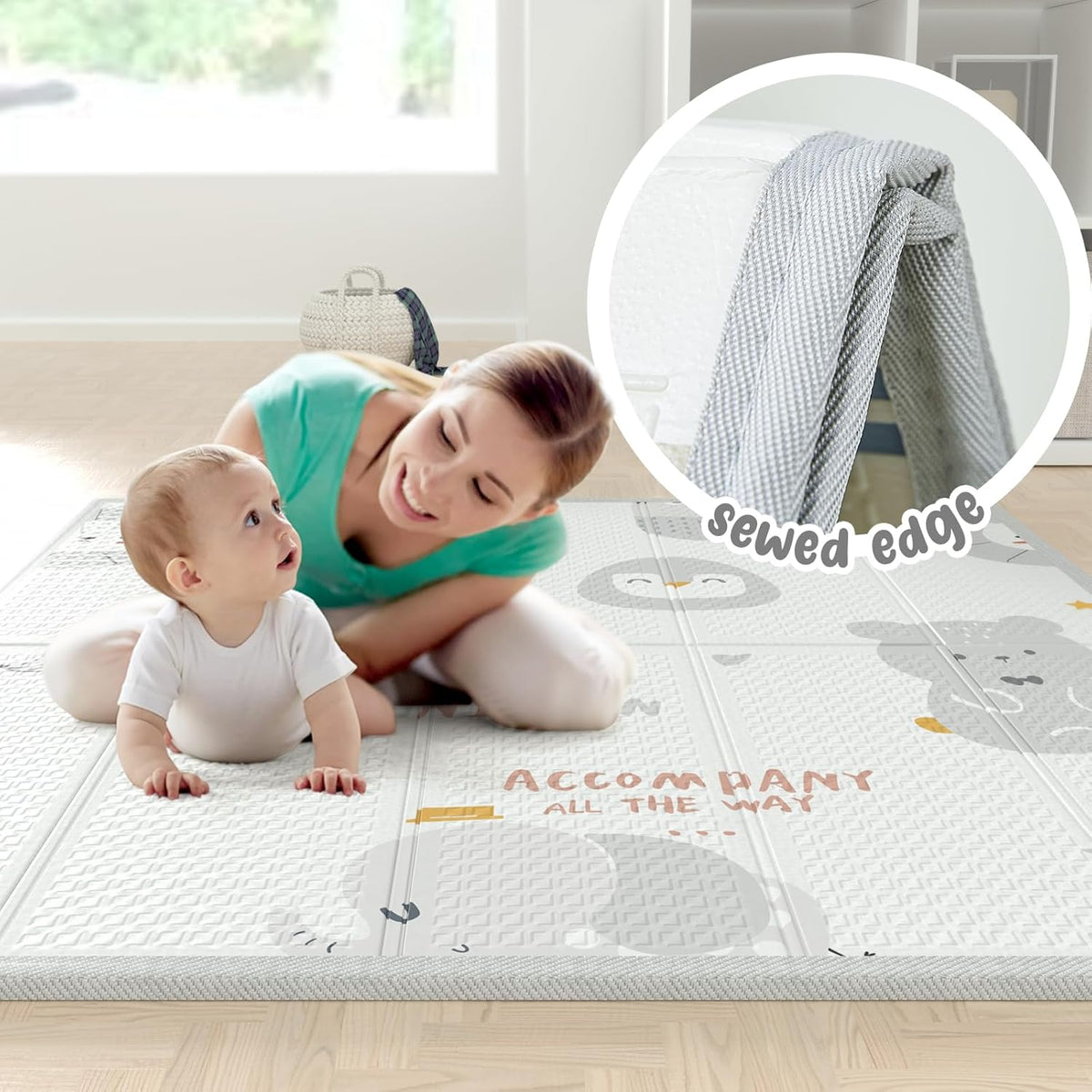 Baby Playpen 120 x 120 cm, Baby Playpen with Play Mat - QUORE