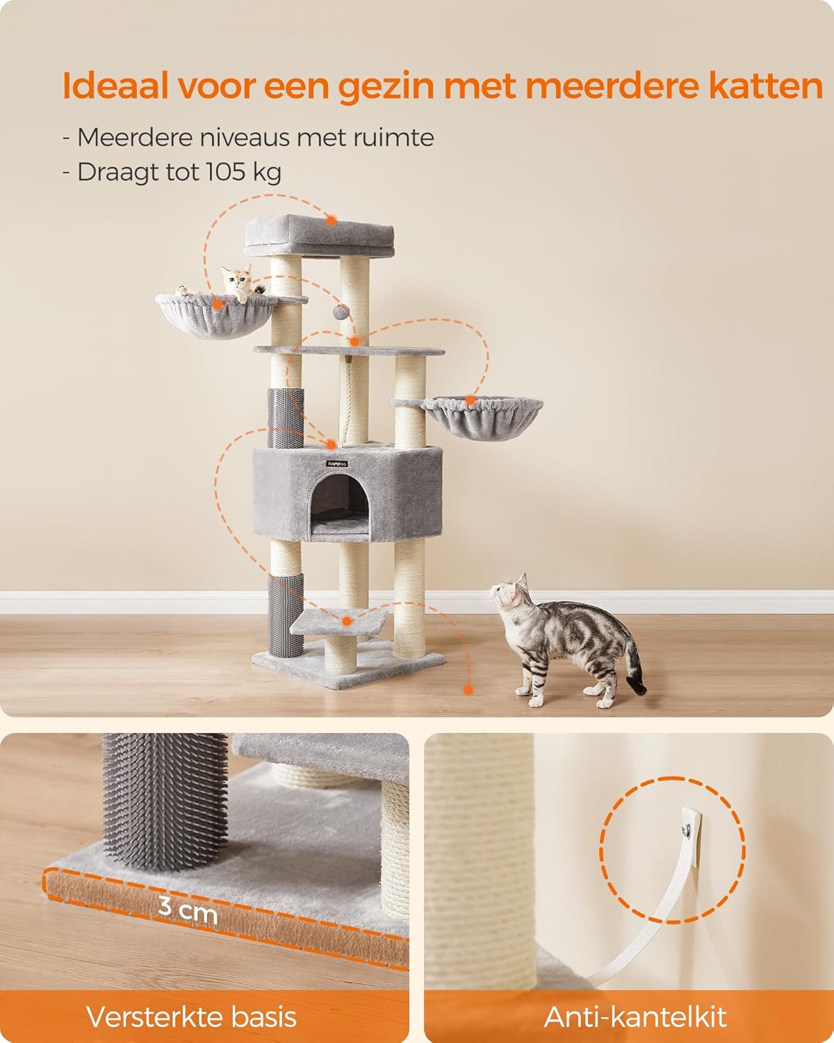 Krabpaal – Kattenboom – Krabmeubel – Kattenkast – Kattenpaal – Ruim Voor Grote Katten – Stevige Sisal Stammen 11,3 cm
