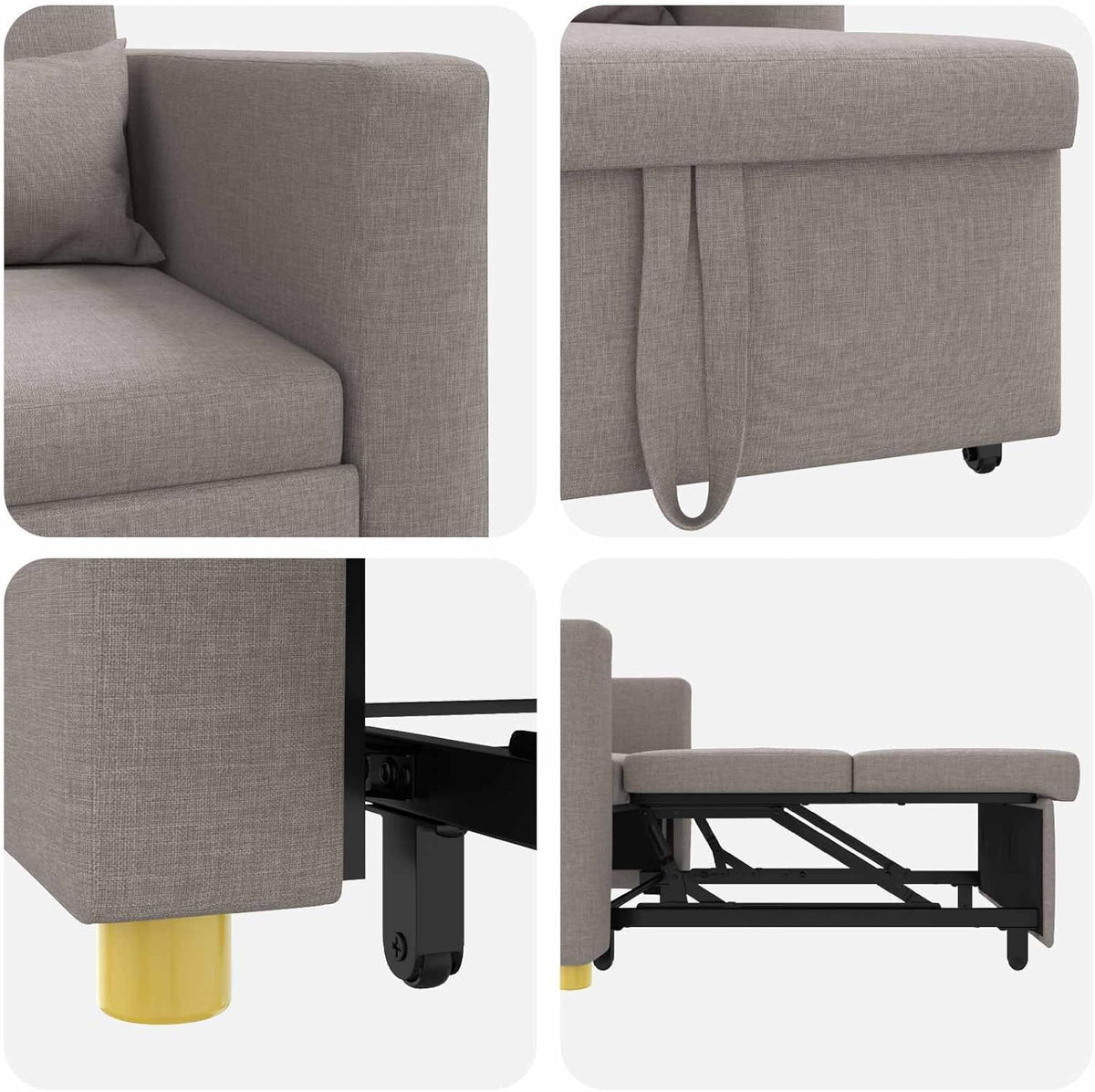 Uitschuifbare slaapbank, eenpersoons, taupe, 90 x 165 x 87 cm, stof, Scandinavische stijl, stoel voor woonkamer, slaapkamer, werkkamer, logeerkamer - QUORE