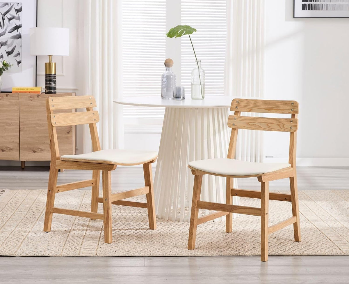 Rustieke houten eetkamerstoelen – houten stoelen – keukenstoelen – eetkamerstoelen set – armloze stoelen – waterafstotend kunstleer – ergonomische rugleuning