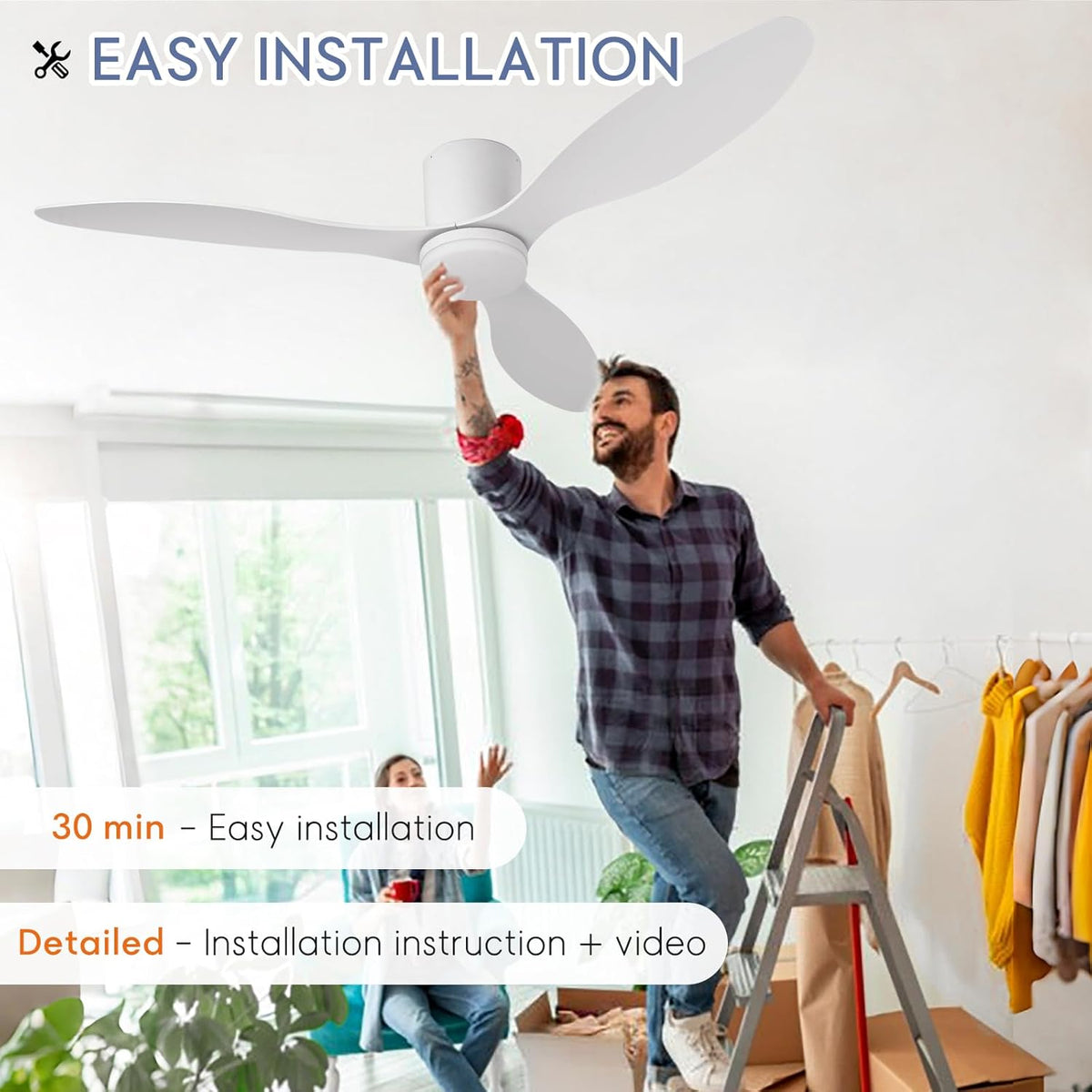 Grote Plafondventilator Met Verlichting En Afstandsbediening Voor De Slaapkamer, Moderne Plafondventilator Voor Binnen Met Lampen, 6-snelheden Stille DC-motor, Geheugenfunctie Dimbare Led-Black-52in