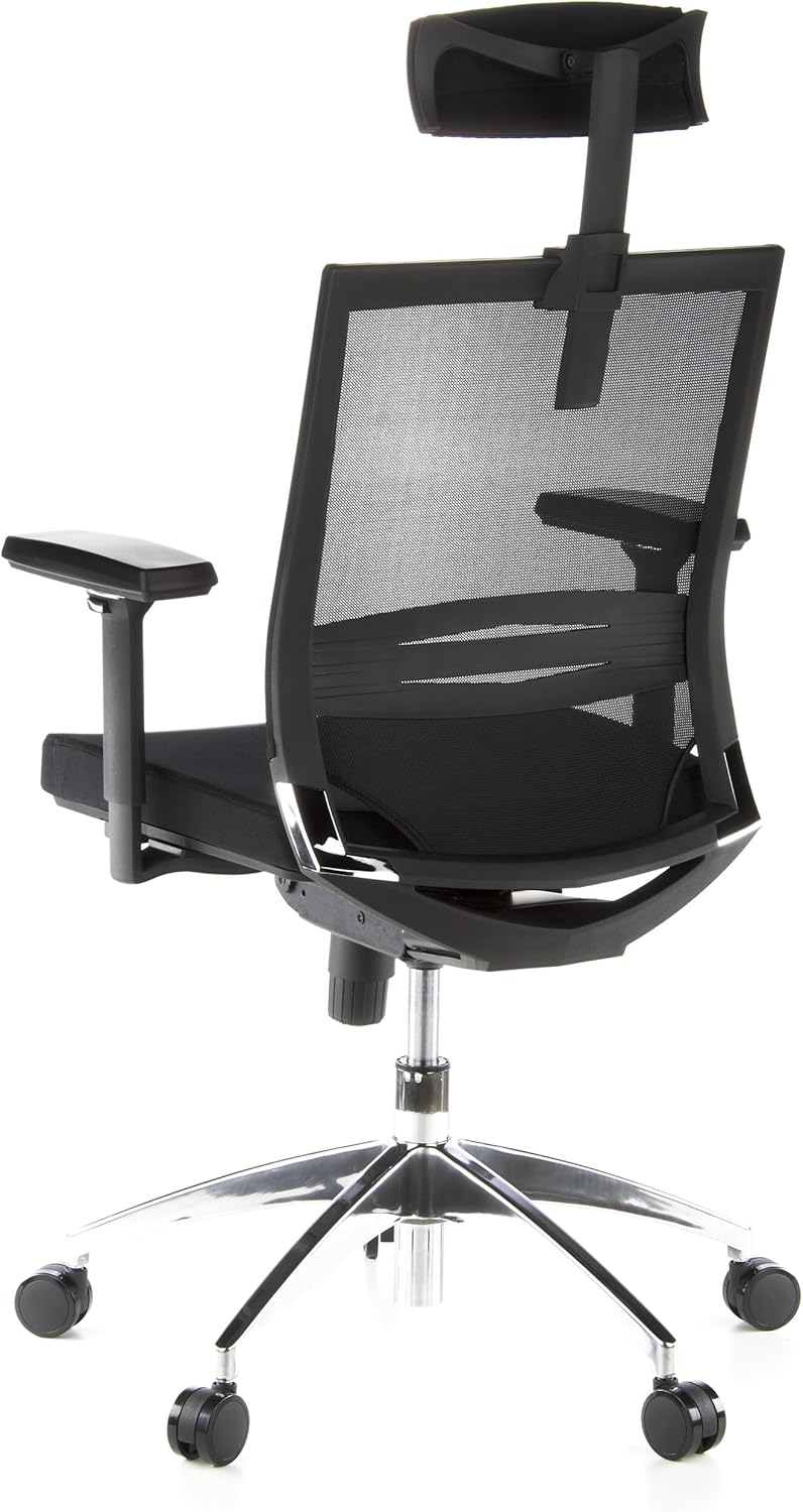 hjh OFFICE Porto Max 657240 Professionele bureaustoel, stof/net, zwart, ergonomisch, hoofd- en lendensteun verstelbaar