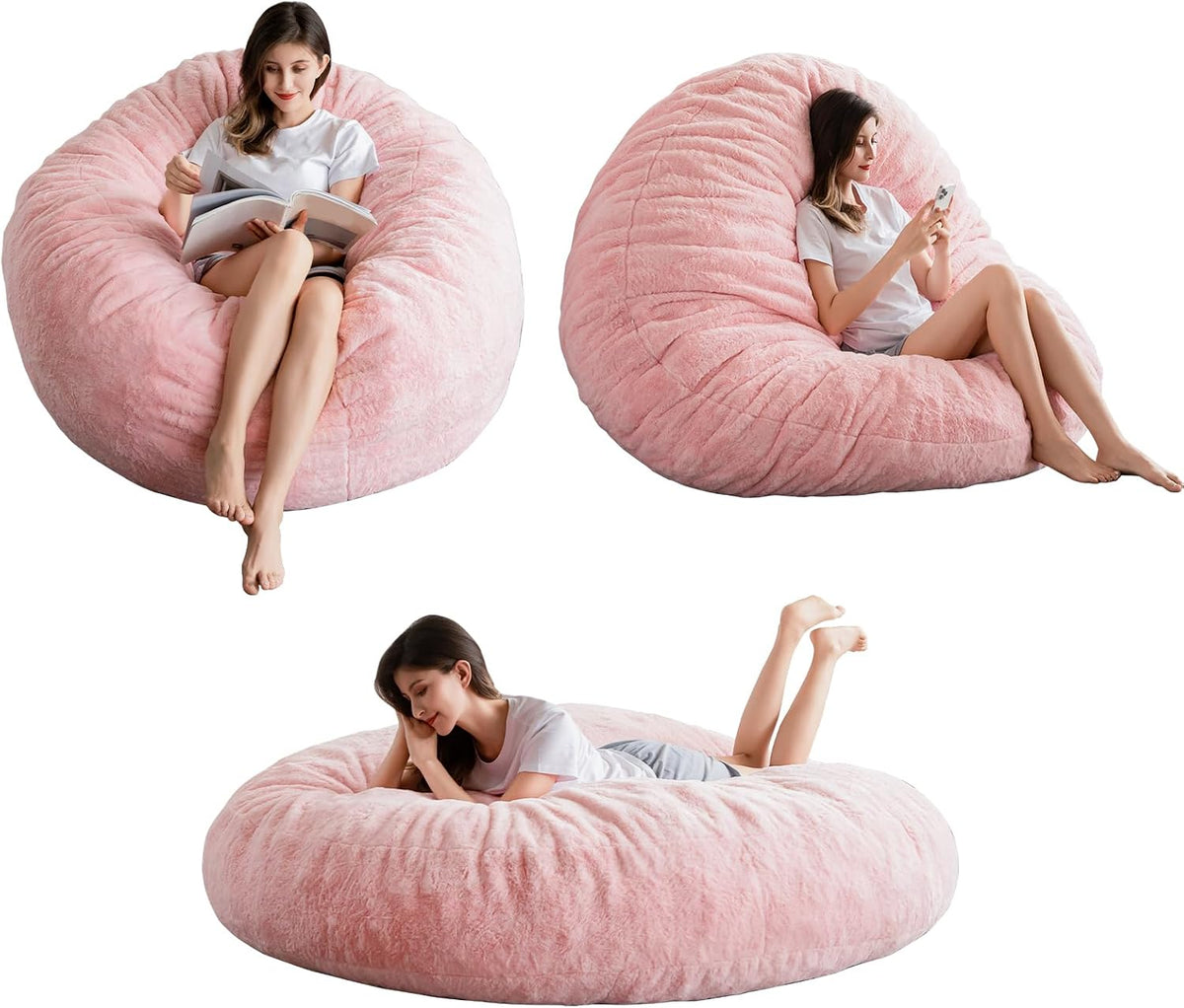 MAXYOYO Zitzakbed - converteerbaar van zitzak tot bed - grote bank met pluche hoes en pluizige vulling inbegrepen voor volwassenen, gast (roze, 150 x 150 cm)