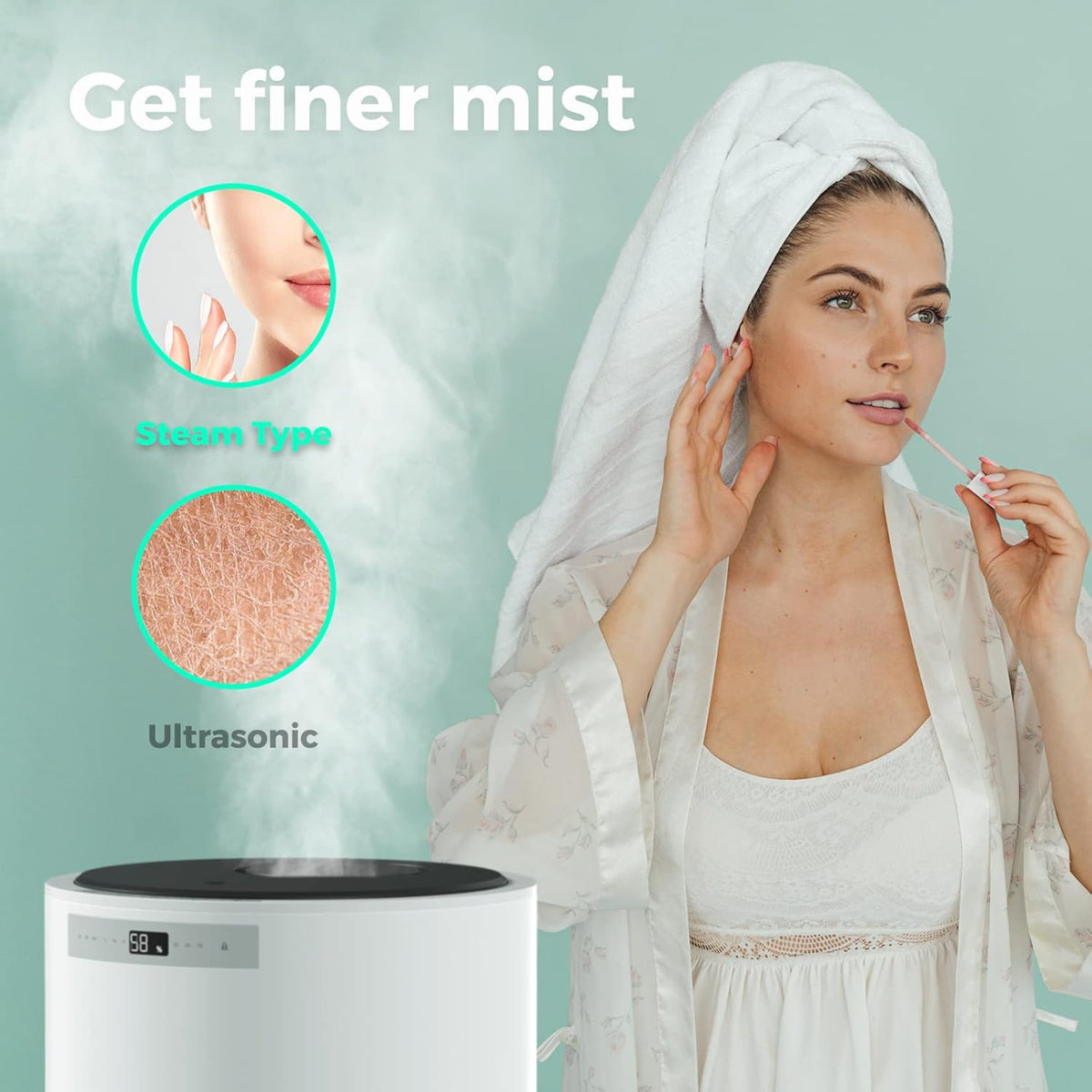 Y&O Luchtbevochtiger voor baby's, 10 l, stoombevochtiger voor het hele huis en planten, bevochtigt tot 100 m², automatische uitschakeling