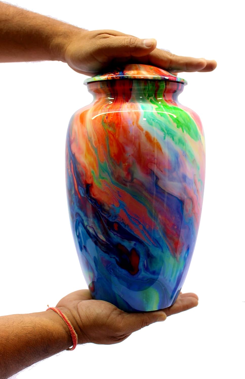 ESPLANADE Metalen crematie Urn Memorial Jar Pot Container | Volledige grootte bedrukte urn voor begrafenis as begrafenis | Metalen urnen | Wave Multicolor - 25,4 cm