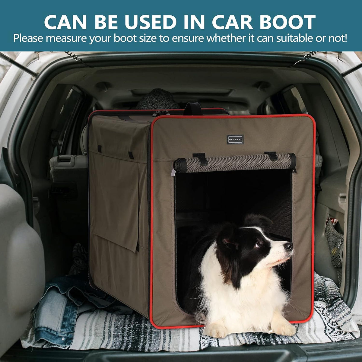 Petsfit Hondenbox, opvouwbaar, met 3 cm dikke pluchen mat, draagbare transportbox voor honden, hondentransportbox voor grote honden, geschikt voor binnen en buiten, bruin, L 79 x 53,5 x 66 cm