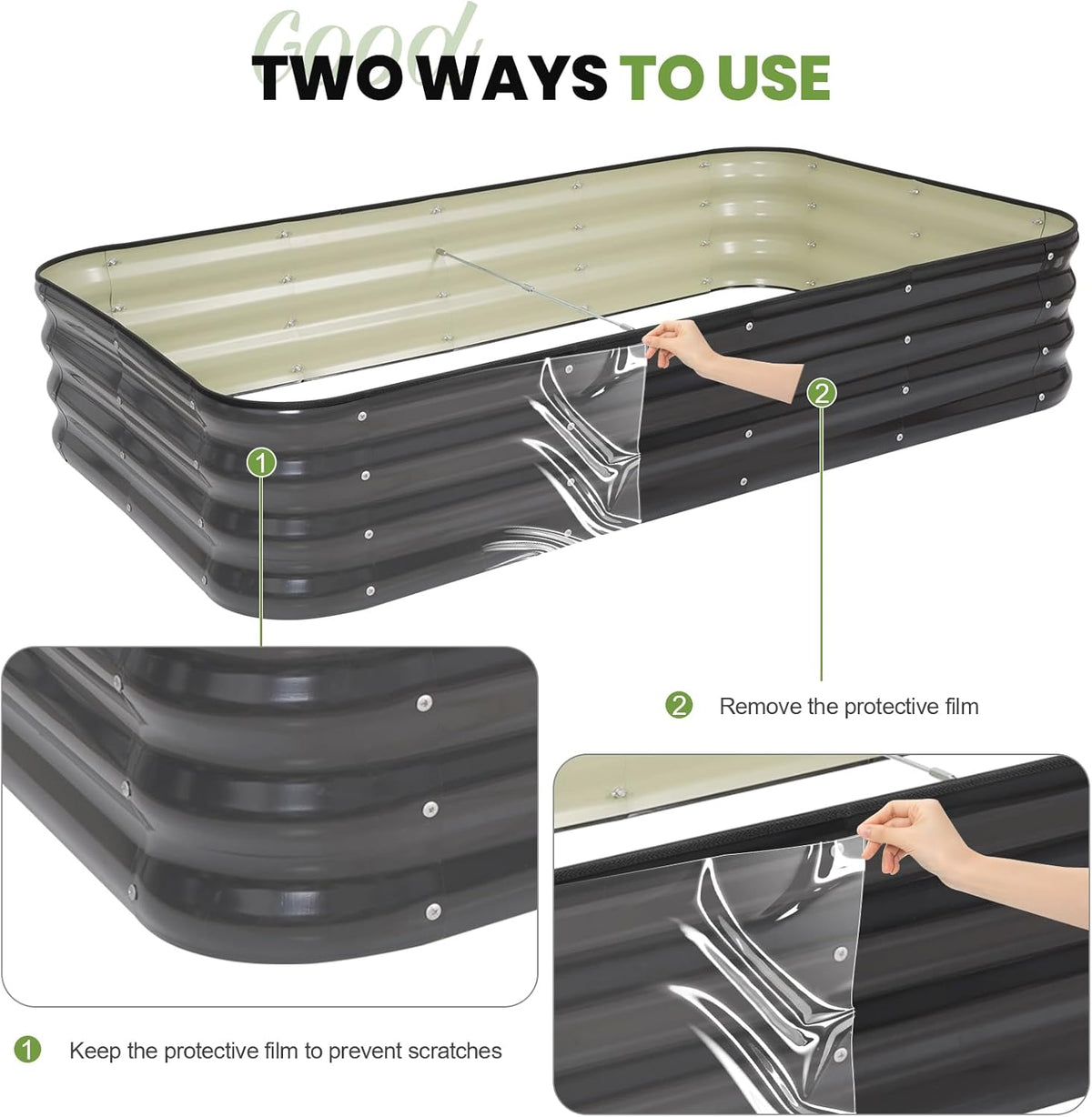 Verhoogde tuinbedset | 4-in-1 verstelbare gegalvaniseerde plantenbakken voor groenten, bloemen | 30,5 cm hoog, meerdere maten (5x3x0,3 ft, 4x4x0,1 ft, 6 x 2 x 1 ft, 6 x 2 x 1 ft, 7 x 1 x 1 ft) |