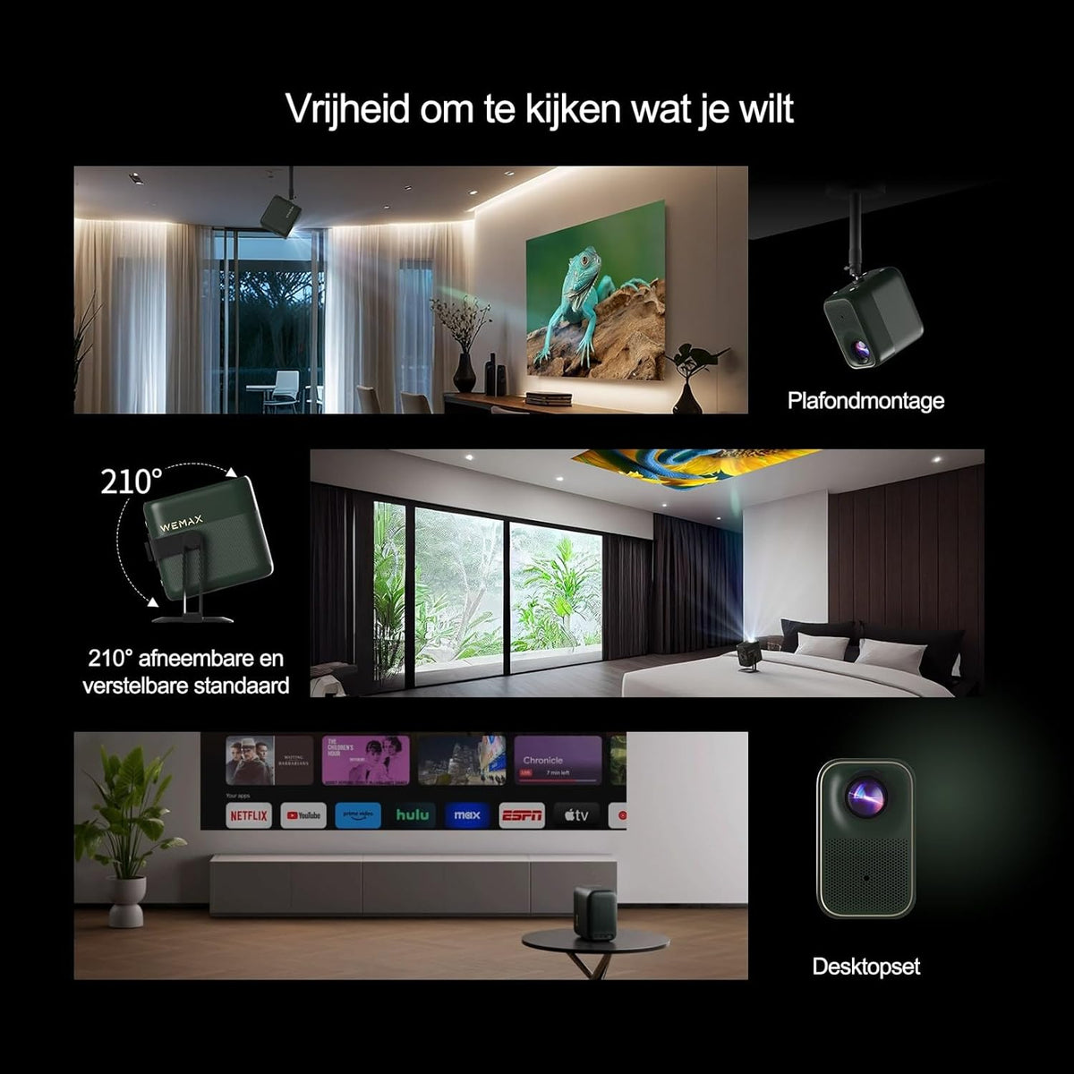 WEMAX 4K Projector【Netflix Gecertificeerd & Google TV】Draagbare Projector met Standaard【4K Ondersteuning & 1080P Native】320 ISO Lumen, Dolby Audio, HDR 10, WiFi/Bluetooth, Smart Projector Home Cinema
