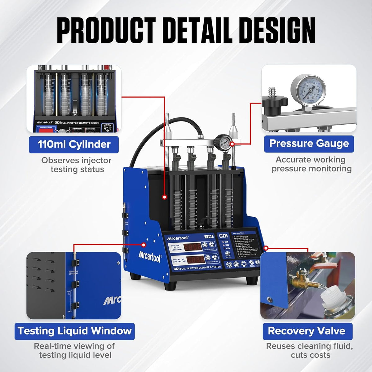 Ultrasone Brandstofinjector Cleaner en Tester – Injector Reinigingsset – Injector Tester – Brandstofinjector Reinigingsmachine – Injector Ultrasoon Reiniger – 4-Cilinder Capaciteit – Geavanceerde Ultrasone Reiniging en Meerdere Testfuncties