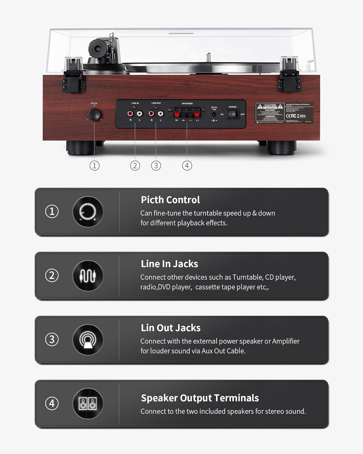 ANGELS HORN Vintage platenspeler, HiFi Bluetooth platenspeler met plankluidsprekers, ingebouwde phono-voorversterker, 2-speed riemaandrijving, stappenbediening, pick-up AT-3600L