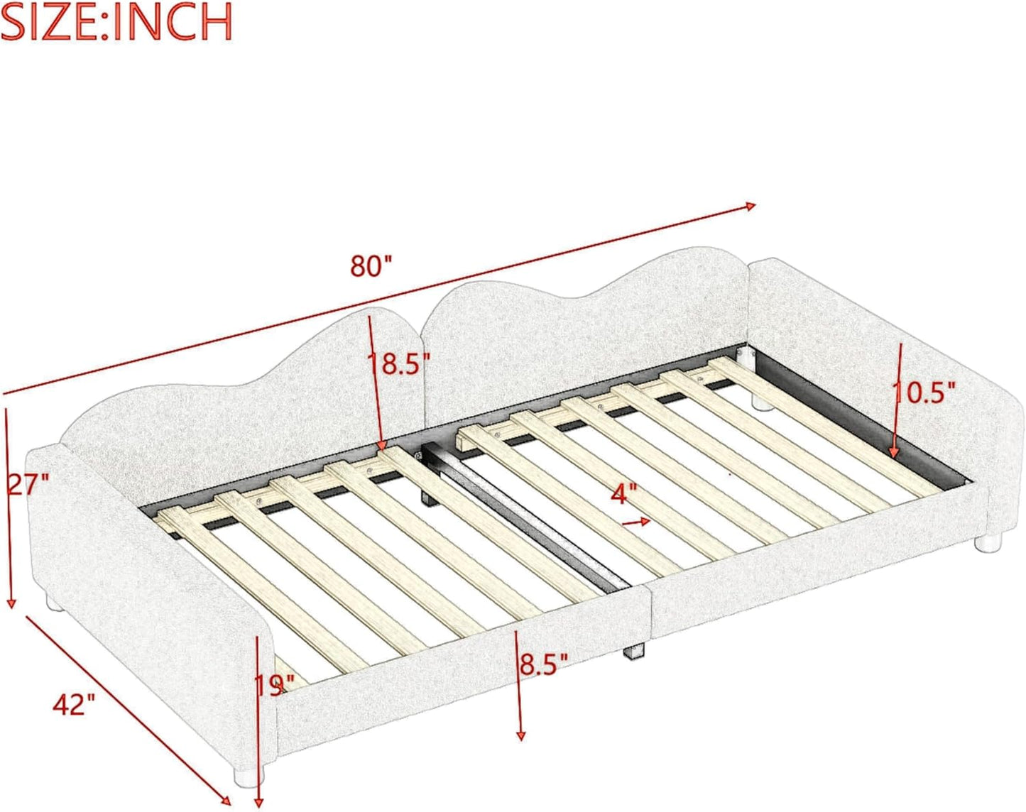 Kinderbedkussen Bed - Slaapbank Frame - Teddy Doek Multifunctionele - Rugleuning Armleuning Zacht Bed - Eugdbed Gastenbed - 90*200 cm - 02 Wit