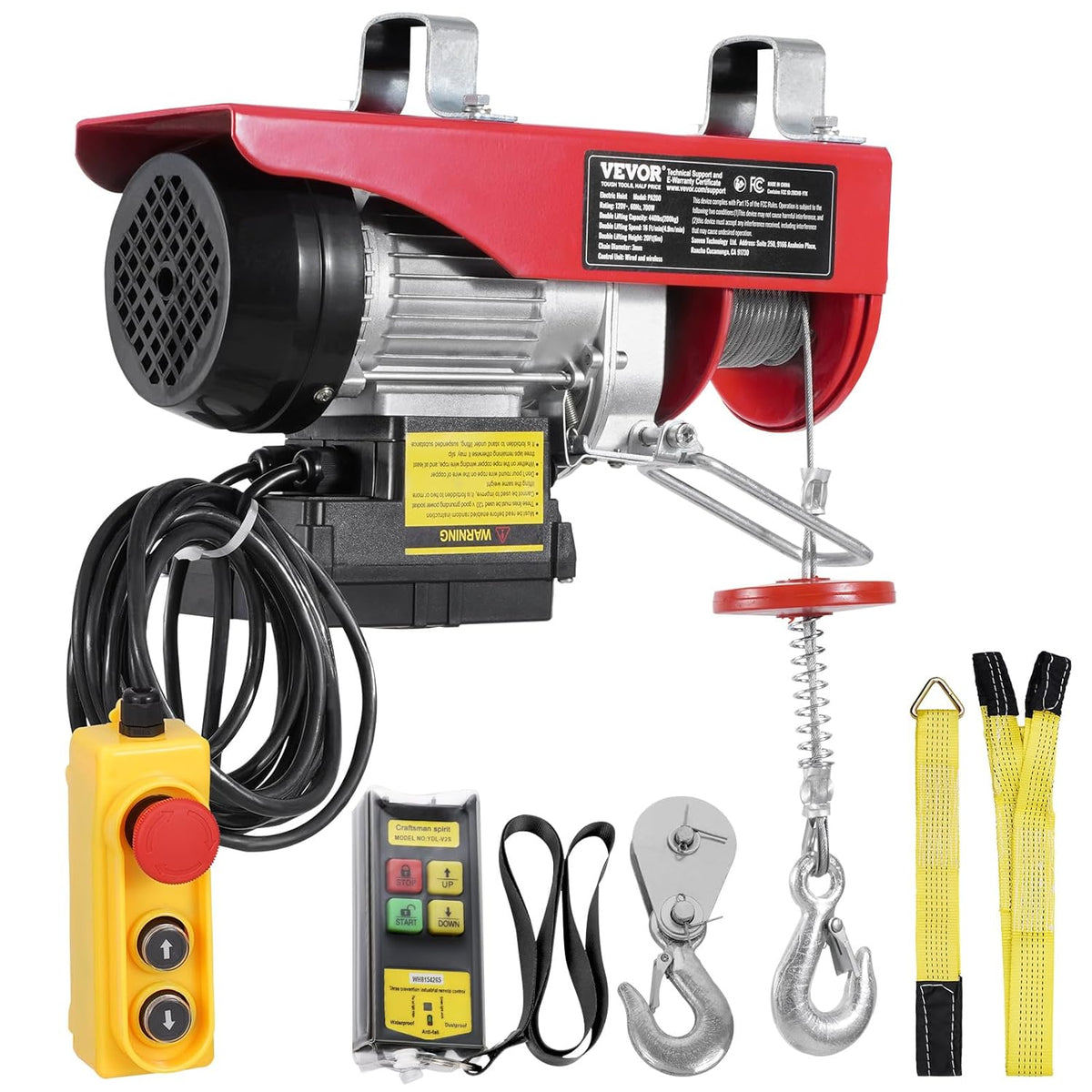 VEVOR Elektrische katrol met dubbele kabel, max. belasting 200 kg, kabelafstandsbediening 4,2 m, hefhoogte dubbele kabel 6 m, katrol noodstop, krik voor garage, magazijn, fabriek