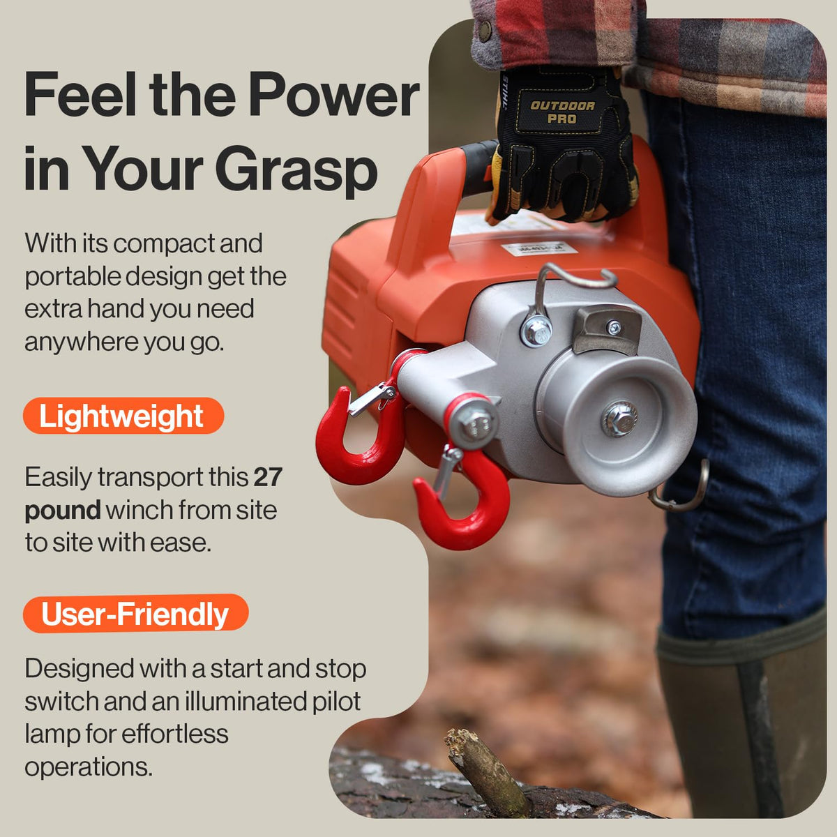 SuperHandy Capstan Elektrische draagbare lier, hefgereedschap, borstelloze motor, Li-ion-batterijen, 454 kg - 908 kg, maximale trekkracht voor bosbouw, jacht, tuin, terrein