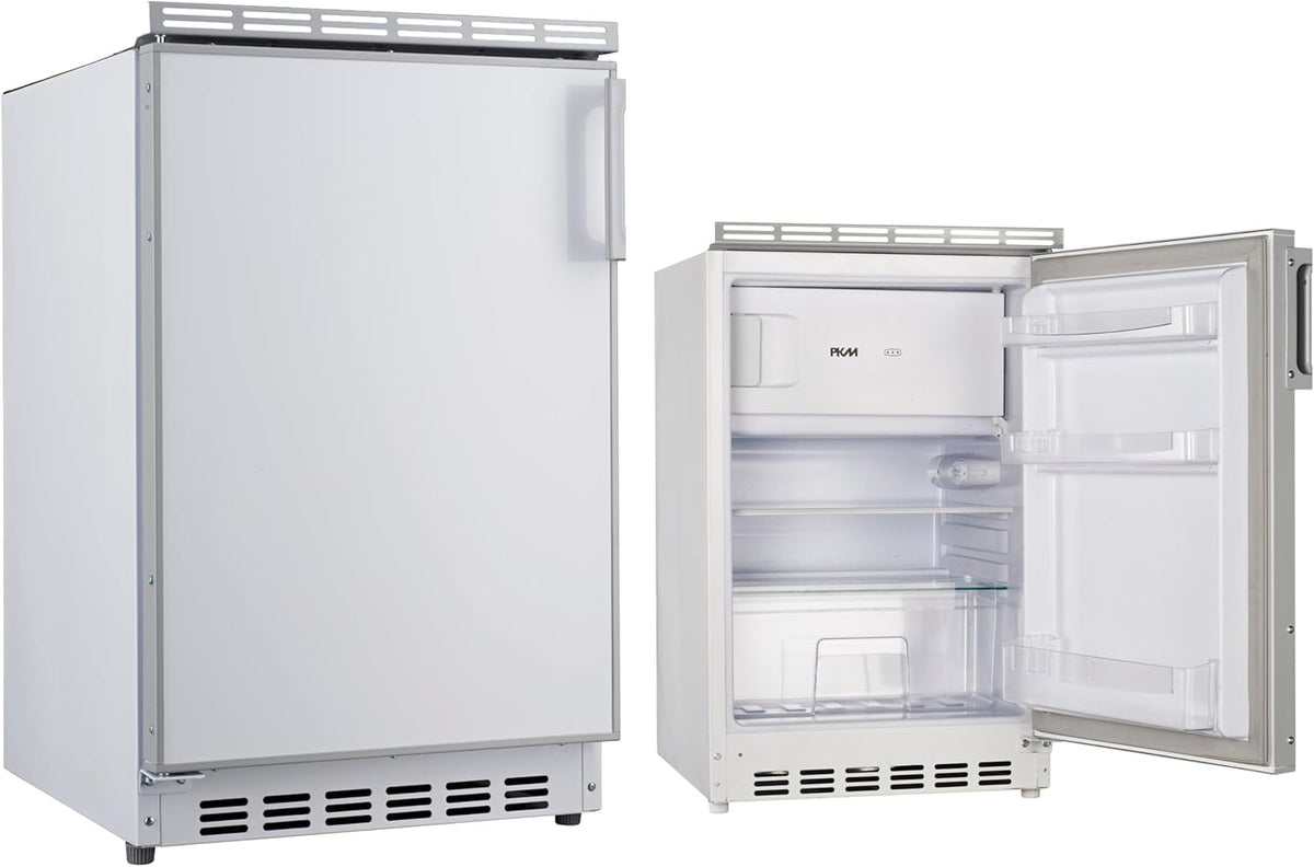 PKM KS82.3EUB Undercounter Fridge with Freezer Compartment, 83 Litres Net Capacity, Interchangeable Door Hall, Height Adjustable Legs, LED Lighting, 41 dB 50 cm Width, White - QUORE