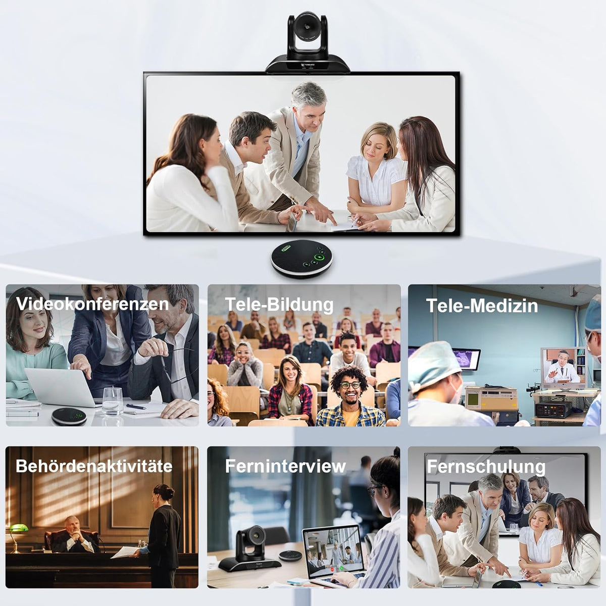 TONGVEO 20-voudige zoom conferentieruimte-camerasysteem, video- en audioconferentiesysteem, 20-voudige optische zoom, USB 3.0, HDMI PTZ-camera en conferentieluidspreker met microfoon voor grote