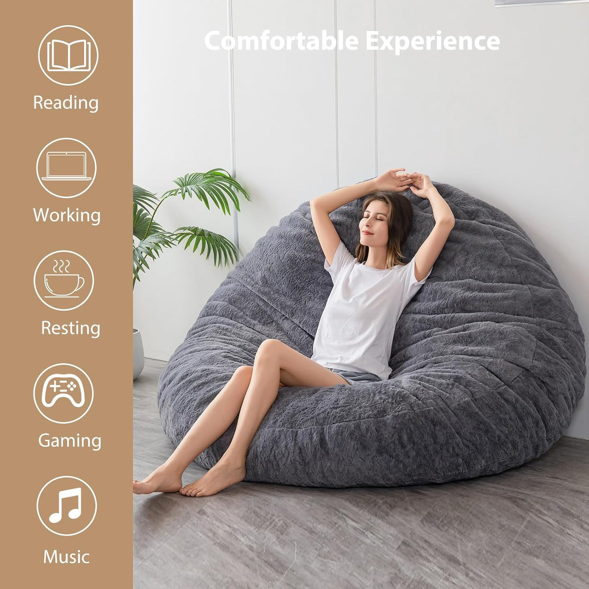 MAXYOYO Bean Bag Bed Charcoal Square Chair Sofa with Soft Cover and Filling, Ideal for Adults, Couples and Guests, Large, 150 x 150 cm