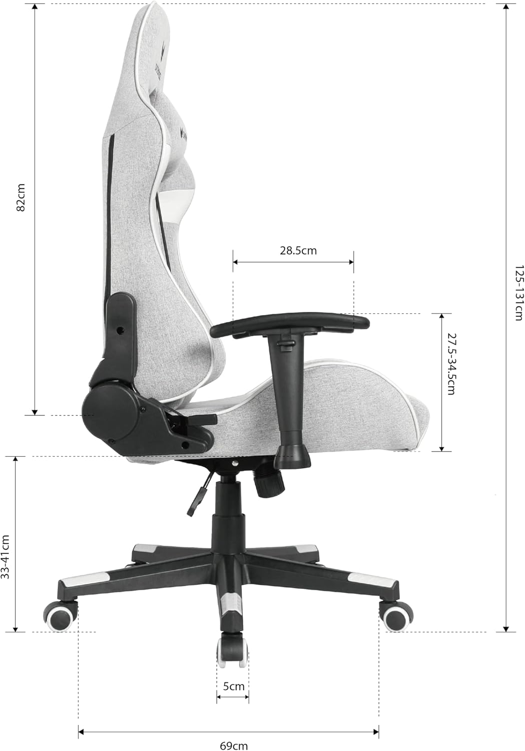 Oversteel - ULTIMET professionele gamestoel, ademende stof, 2D armleuningen, in hoogte verstelbaar, 180° verstelbare rugleuning, gaszuiger klasse 3, tot 120 kg, grijs/wit