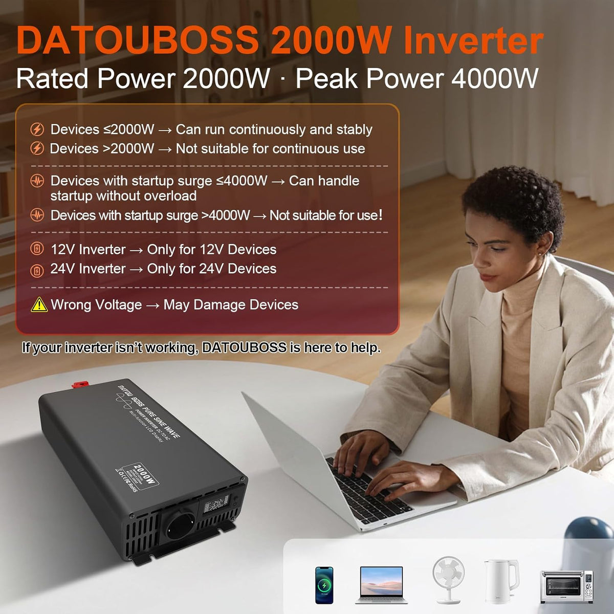 Omvormer Zuivere Sinus – Spanningsomvormer – Power Inverter – Stroomomvormer – 24V Omvormer – 24V naar 230V – 2000W continu, 4000W piek met LCD Display