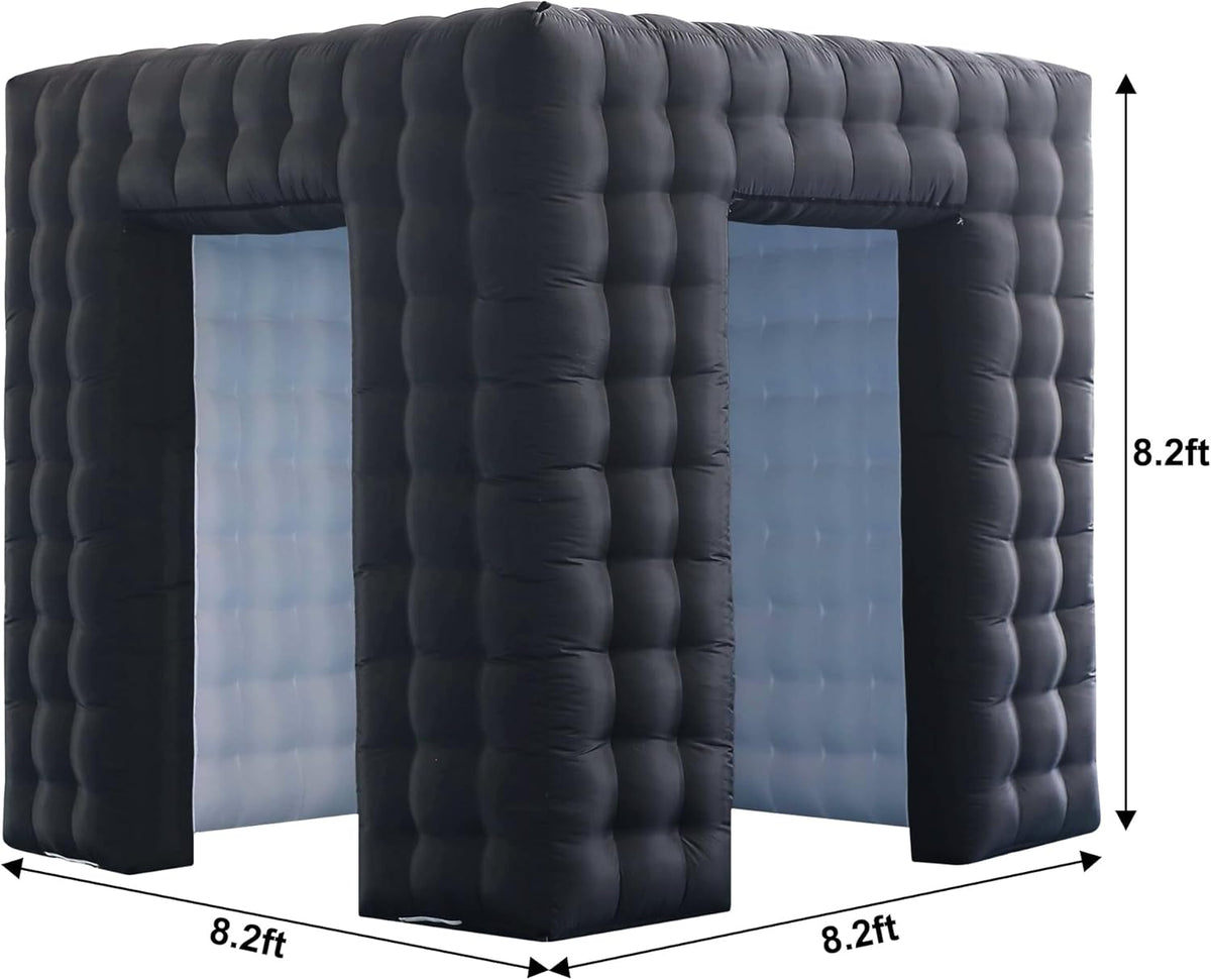 SAYOK Opblaasbare fotostandbehuizing met ledlicht en luchtventilator, 2,5 m, draagbare fotostandaard, fotostand-landtent voor feest, bruiloft-evenement (twee deuren, zwart)