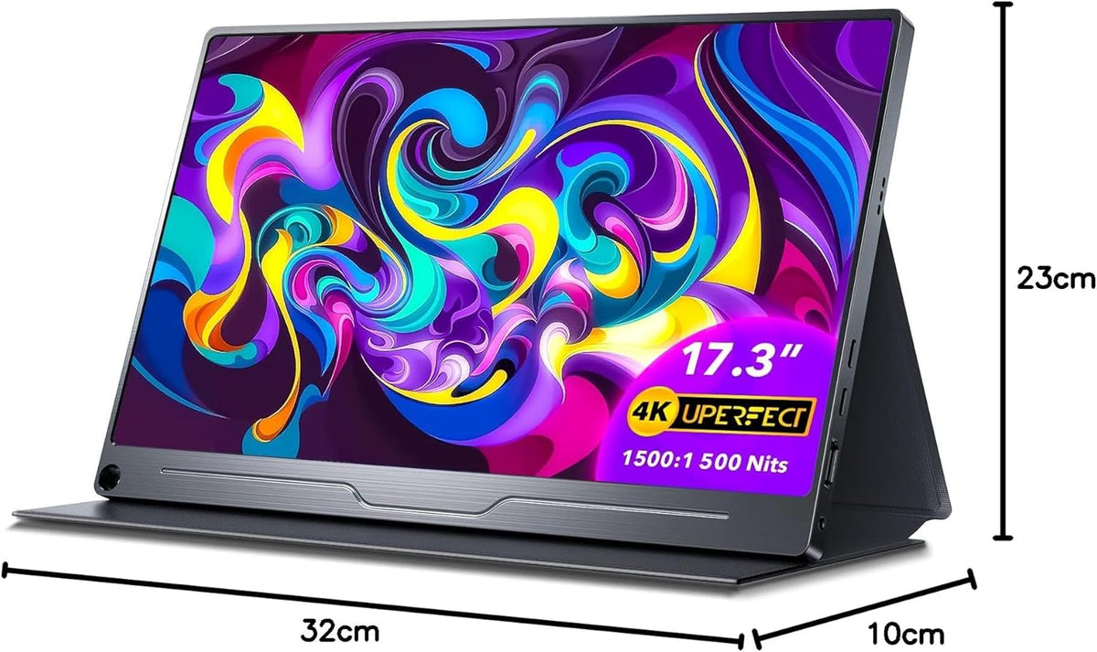 UPERFECT 17.3 Inch 4K QLED Draagbare Monitor 100% AdobeRGB 1500:1 500 Nits Oogverzorging Mat Scherm met Geïntegreerde Beugel mini HDMI USB C voor Laptop MacBoo Xbo PS4/5, Reismonitor VESA-compatibel