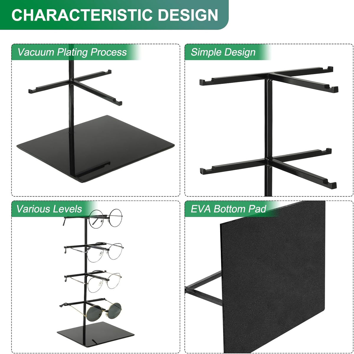 Zonnebril-Display Zwart – Zonnebrilhouder, Brillenstandaard, Brillendisplay, Brilhouder – 4 Niveaus, Roestvrij Staal