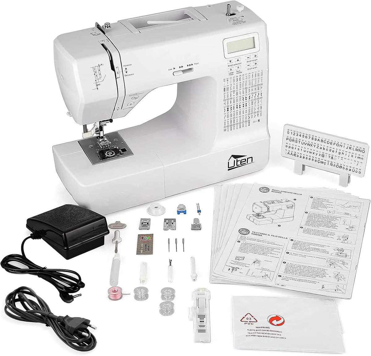 Elektronische naaimachine – Digitale naaimachine – Computer naaimachine – Vrije arm naaimachine – Naaimachine voor beginners – 200 steken – Lcd-scherm en traploze snelheidsregeling