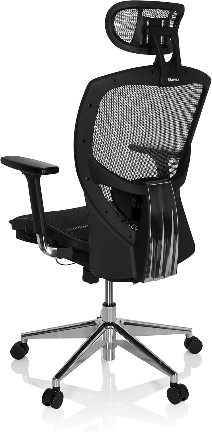 hjh OFFICE 657000 bureaustoel, directiestoel, VENUS ONE netstof, zwart, ergonomische flexibele lendensteun, hoog zitcomfort, draaistoel, ergonomisch, verstelbare armleuningen, bureaustoel
