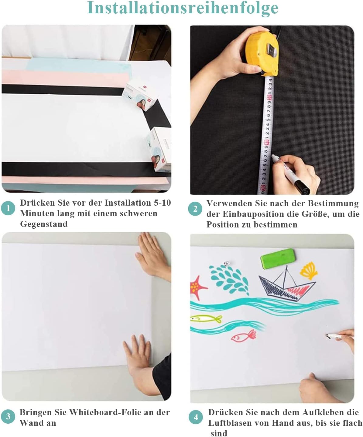 Magnetische Whiteboard Folie 120 x 250 cm, Magneetbord Zelfklevend, Magneetfolie Afwisbaar, Gemakkelijk op Maat Te Snijden, Voor Thuisschool, Met Markeerstiften, Whiteboardspons en Magneten.