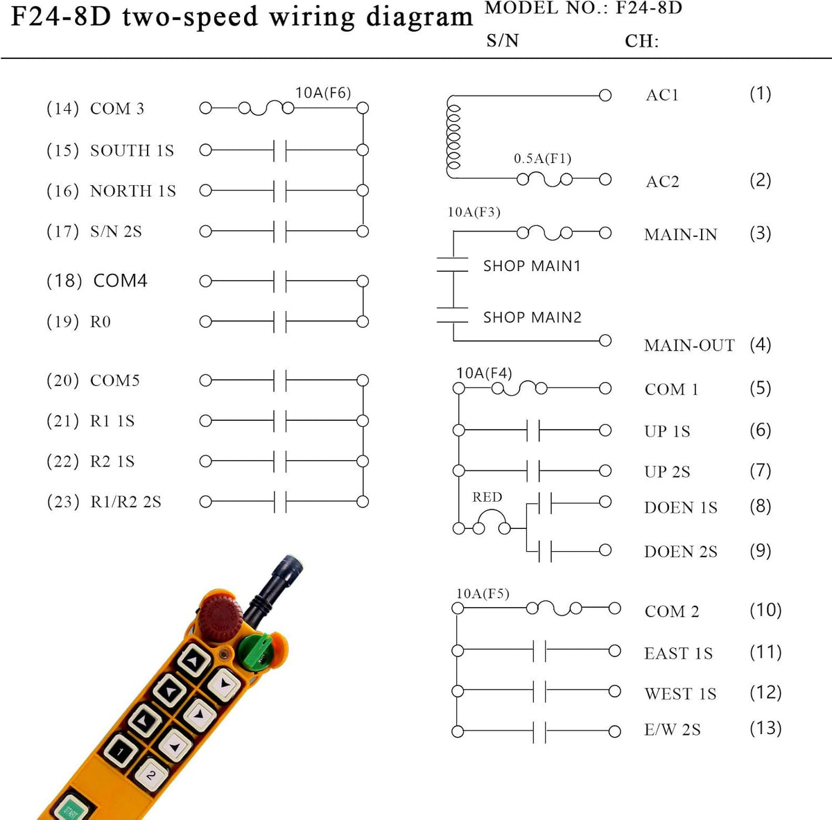 MXBAOHENG Kraan Hoist Control Double-speed Hoist Radio Control Draadloze Crane Controller voor Lier & Windlass & Hijstoestel & Kraan F24-8D (1zender & 1 ontvanger) (AC 12-36V 50-60HZ)