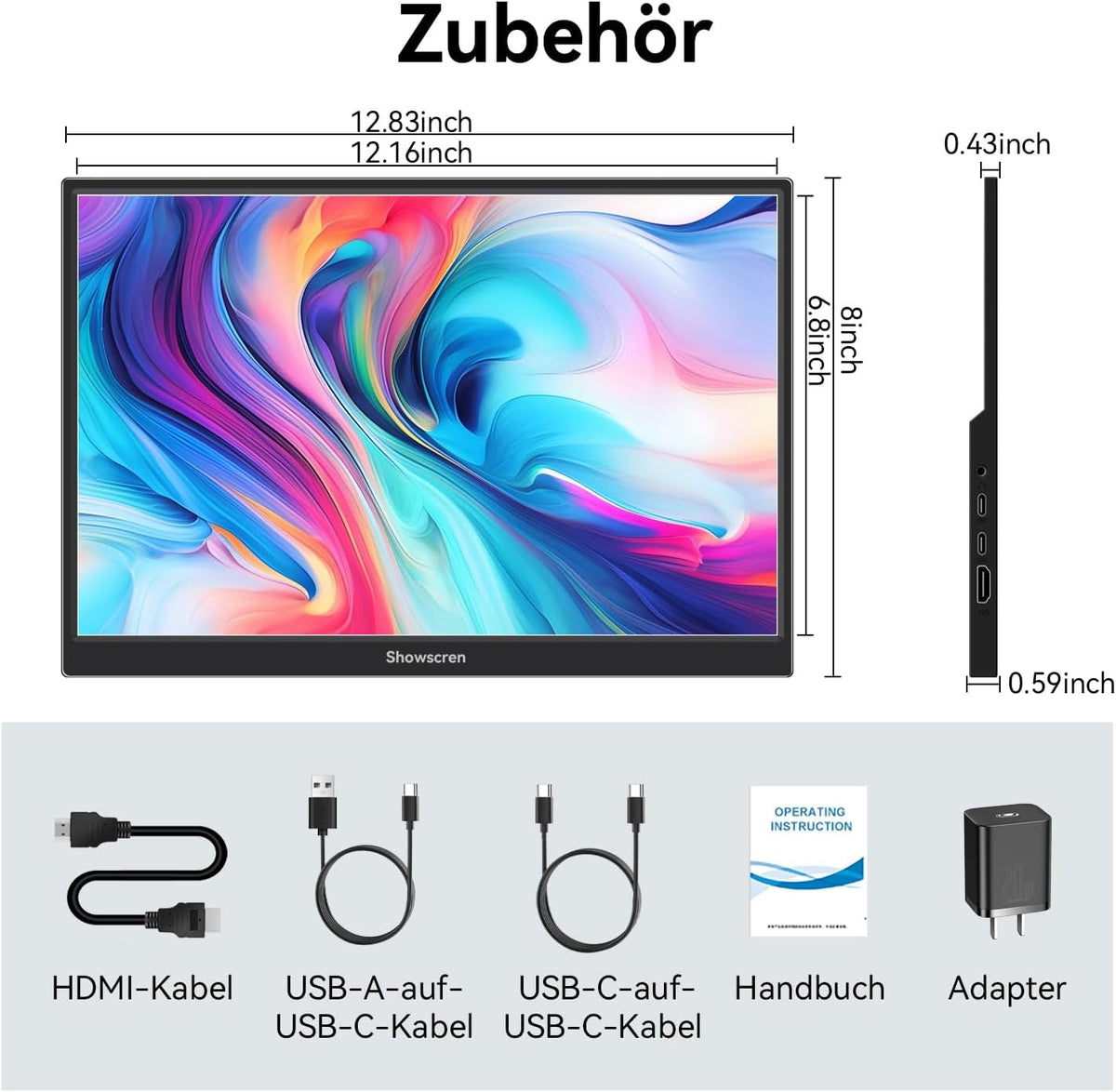 Portable Monitor 14 inch 1920 x 1200p 60Hz 400/CD Brightness 99% sRGB with Speaker HDMI USB-C Monitors for Laptop PC Phone Xbox PS3/4/5 Raspberry Pi, Portable Screen Expanding - QUORE